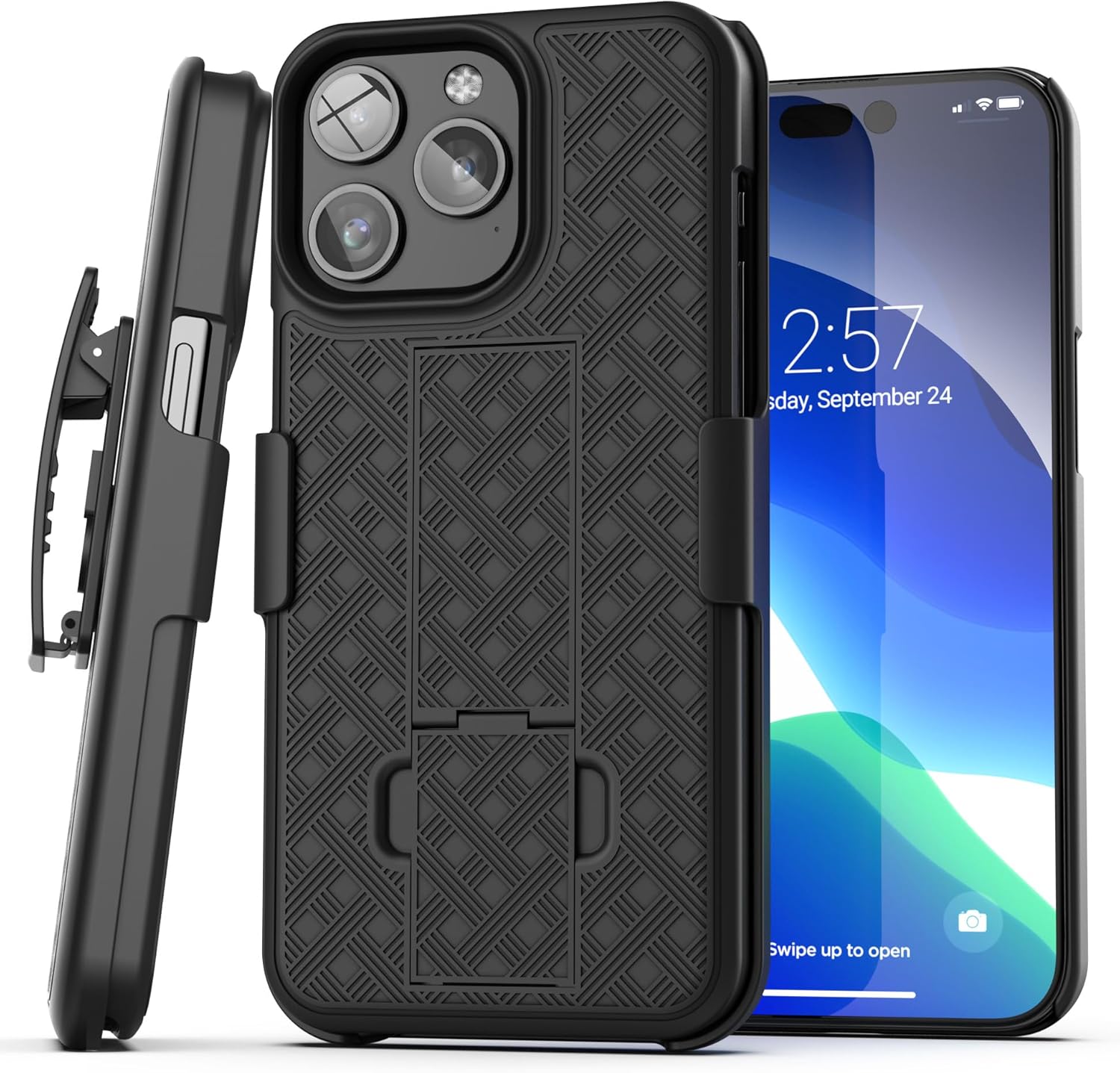 Galvanox Funda diseñada para iPhone 15 Pro Max con clip para cinturón (2023) Carcasa rígida de policarbonato ultra duradera (negro)