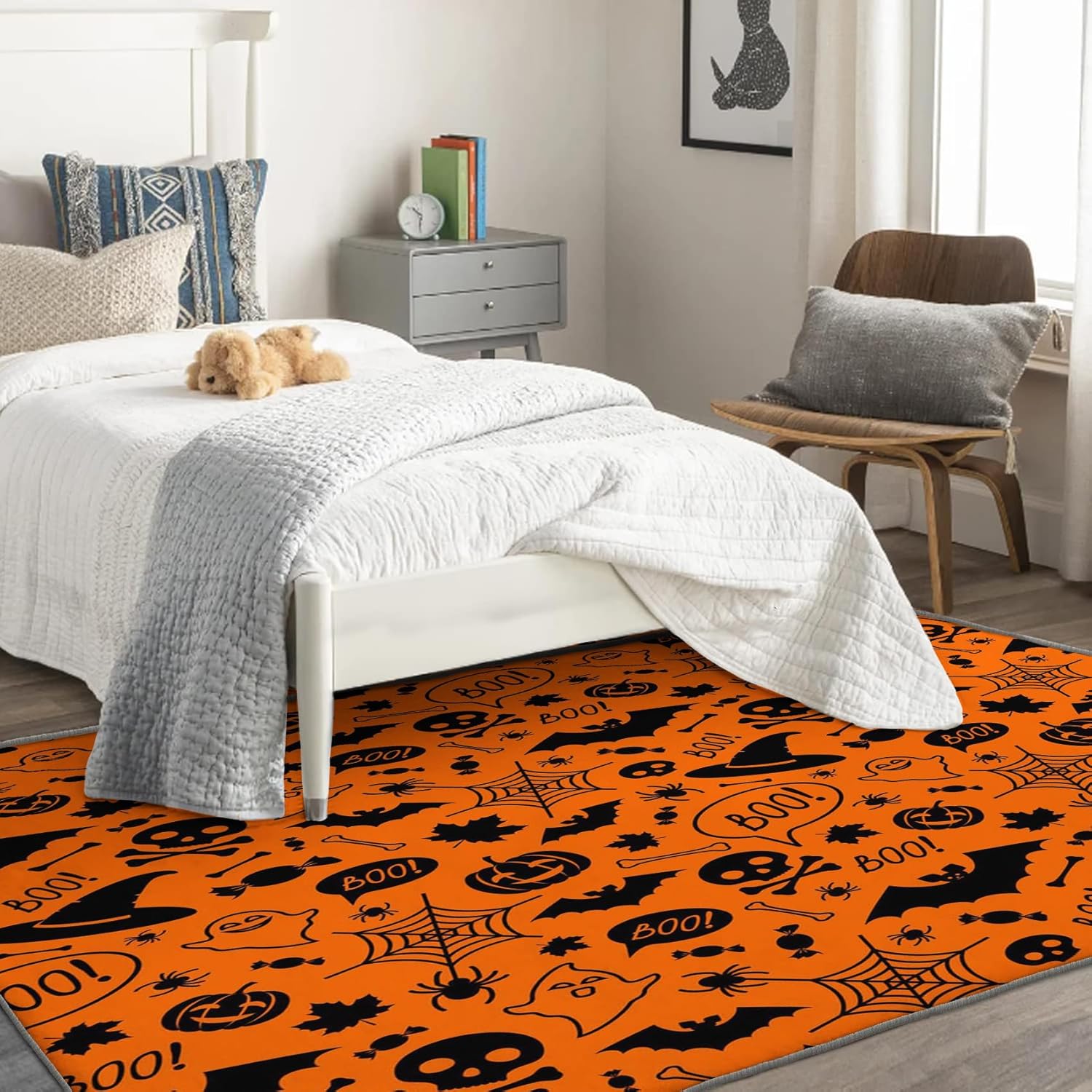 Alfombra de Halloween y decoración del hogar, alfombra de 3 x 5, naranja y negro, para sala de estar, dormitorio, alfombra temática de Halloween,