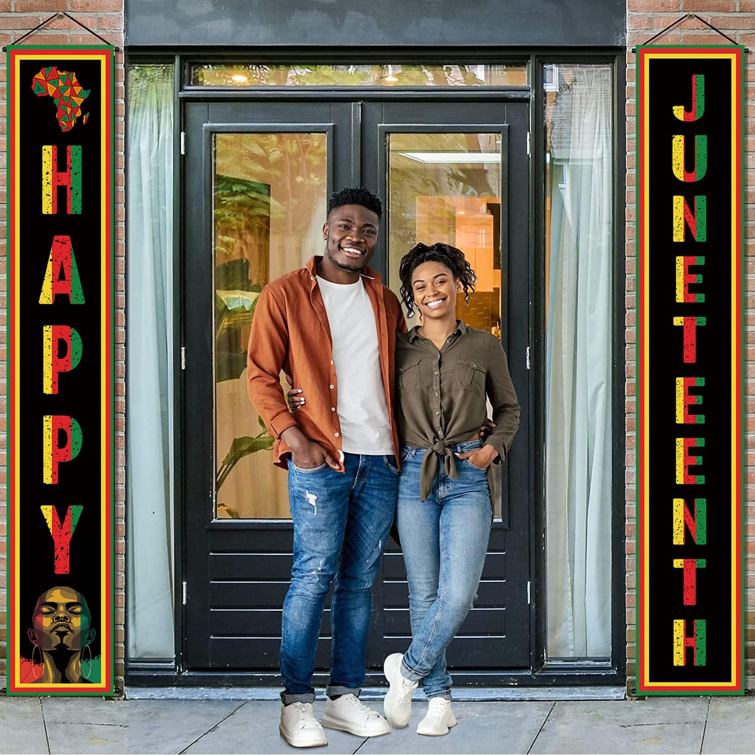 Letrero de porche con texto en inglés “Happy Juneteenth”, decoración del Día de la Independencia afroamericana, suministros de decoración para