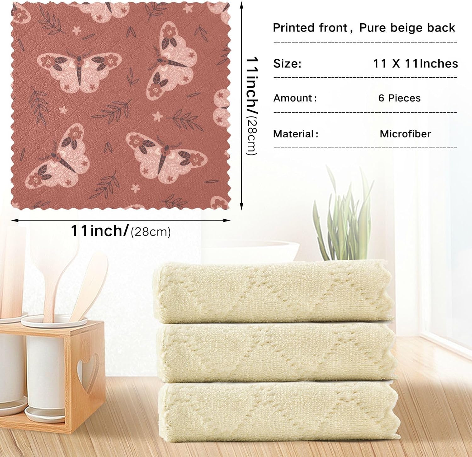 Floral Folk Art Butterfly Quality Print Towels for Drying Dishes Fast Drying Set of 6 Microfiber Absorbant Towel for Restaurant Coffee