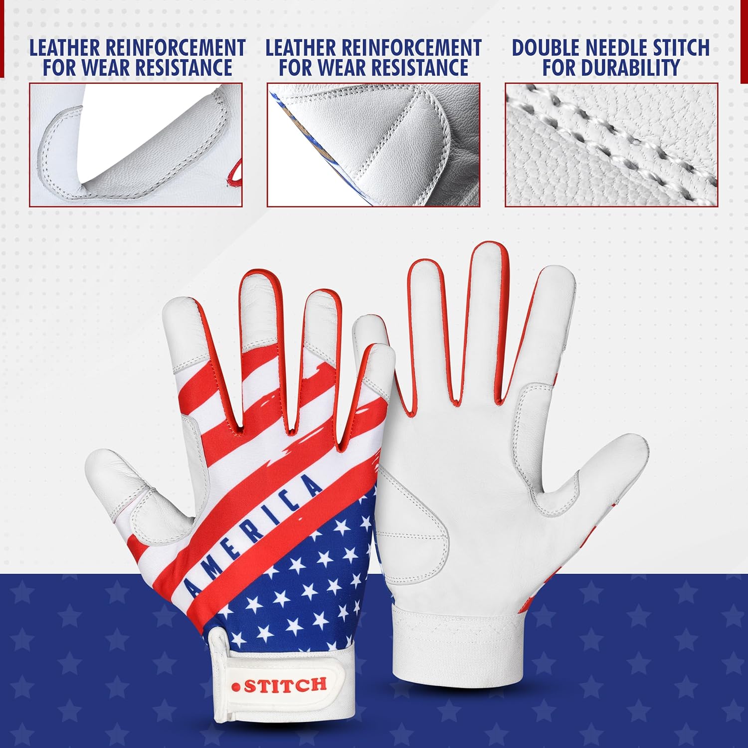 Guantes de bateo de sóftbol, guantes de bateo de béisbol con bandera estadounidense, guantes de bateo para hombres, guantes de bateo de béisbol con