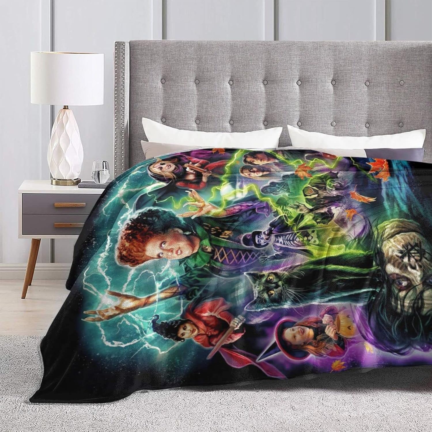 Manta de película de terror para decoración de Halloween, para las cuatro estaciones, para decoración del hogar, cálida y acogedora, manta suave y