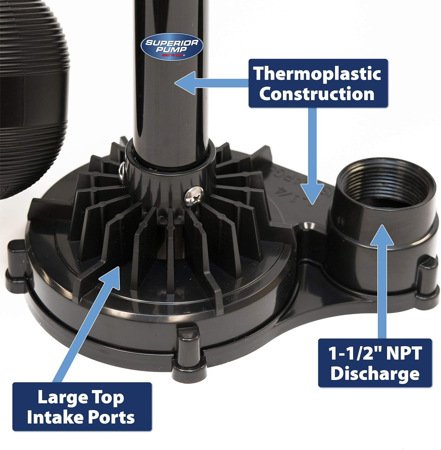 Superior Pump 92553 Bomba de pedestal termoplástica de 12 HP, color negro
