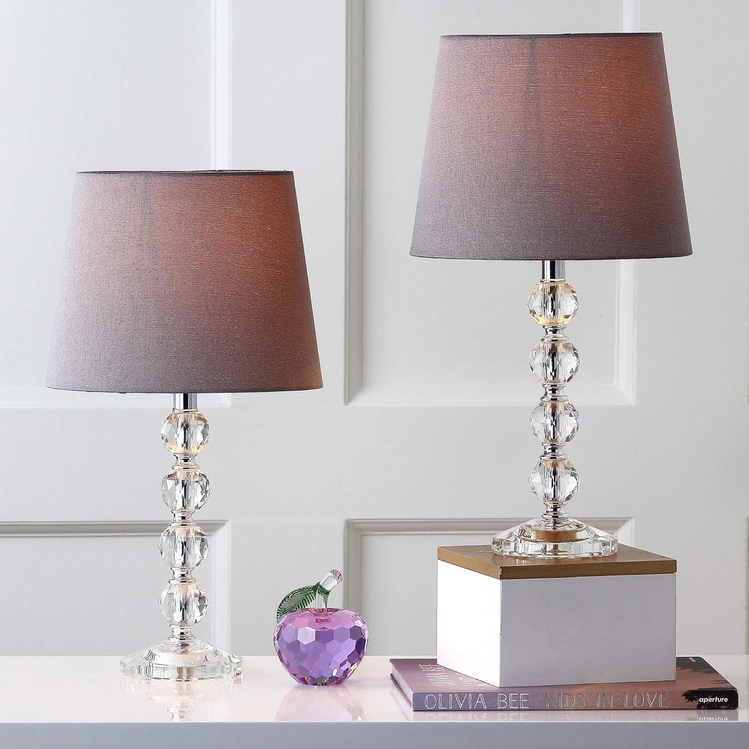 SAFAVIEH Lighting Collection Nola Modern Glam – Juego de 2 lámparas de mesa apilables de 16 pulgadas para dormitorio, sala de estar, oficina,