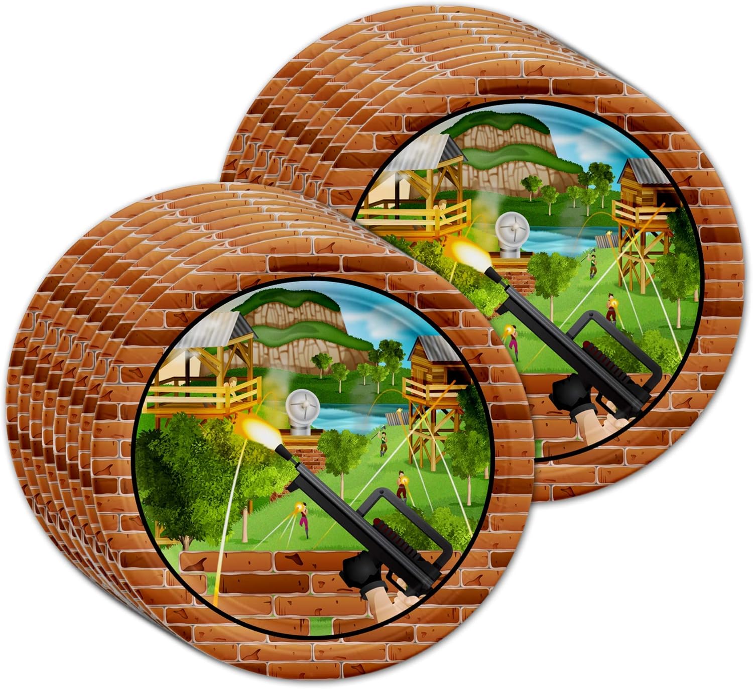 Fort Nite Party Supplies – Battle Gamer Birthday – Decoraciones de fiesta de videojuegos de quincena  Juego de vajilla desechable incluye platos,