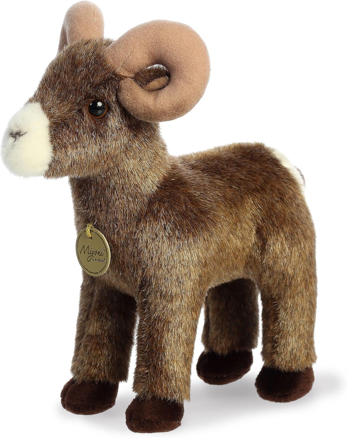 Aurora Adorable borrego cimarrón de peluche Miyoni, detalle realista, compañía entrañable, marrón, 11 pulgadas