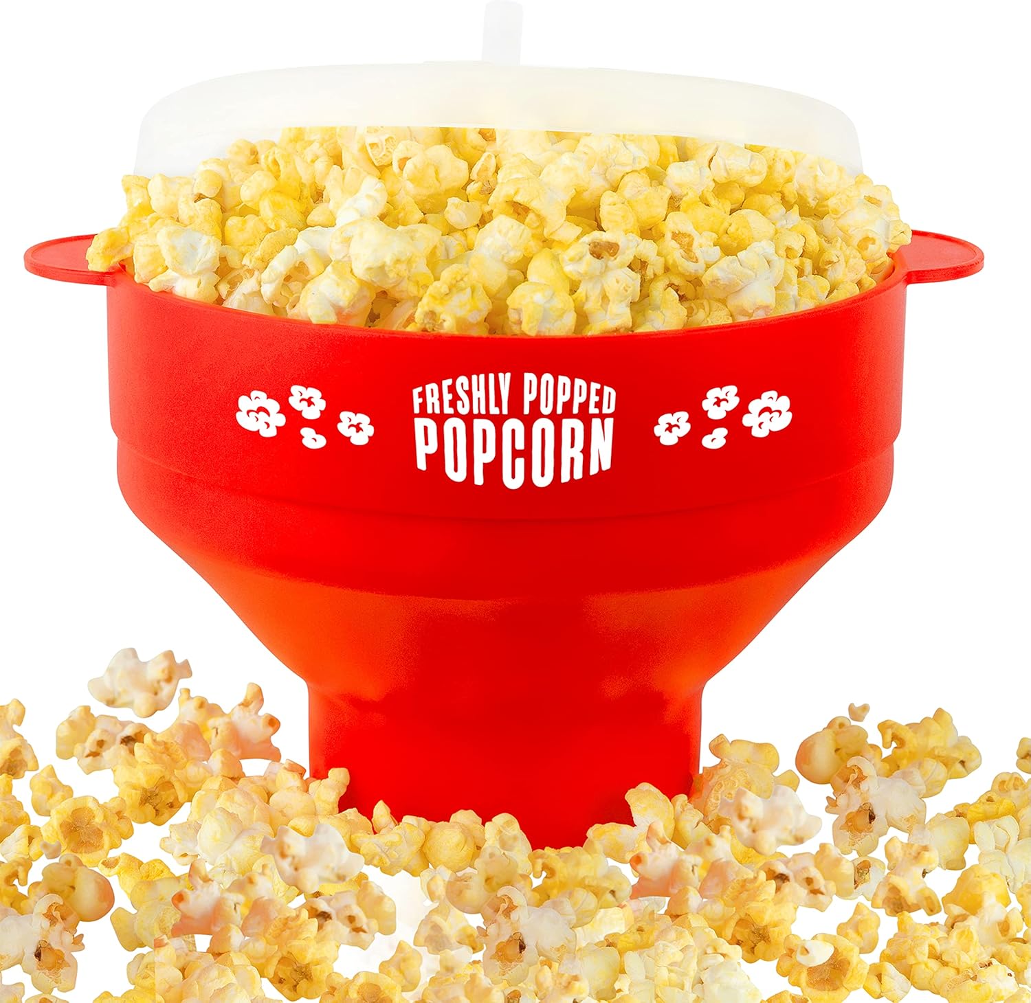 Palomitas de maíz de silicona para microondas (rojo) para hacer palomitas de maíz, no requiere aceite, cuenco plegable con tapa, reutilizable, sin