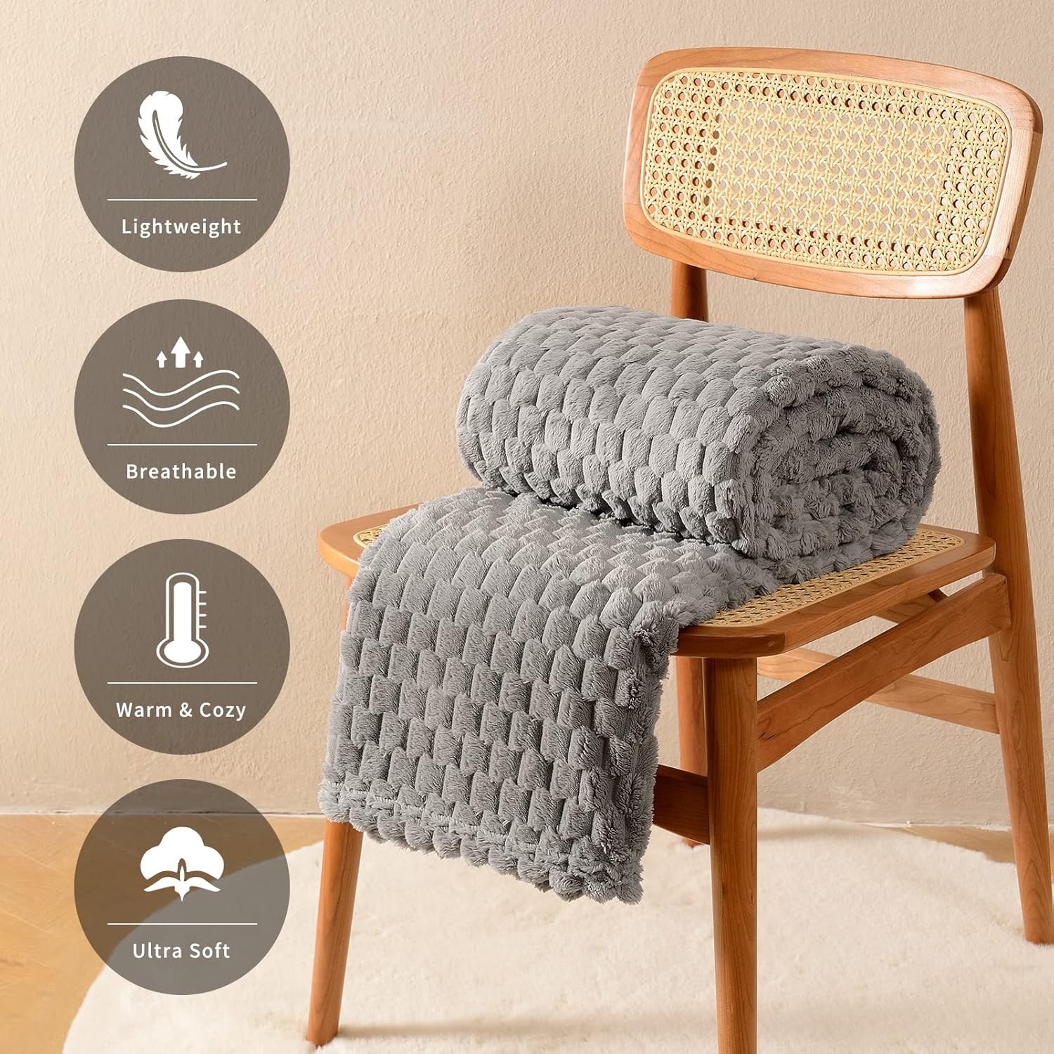 FY FIBER HOUSE Manta de forro polar para sofá, de 10.58 ozm, súper suave, mullida, para sofá de oficina, 50 x 60 pulgadas, color gris claro
