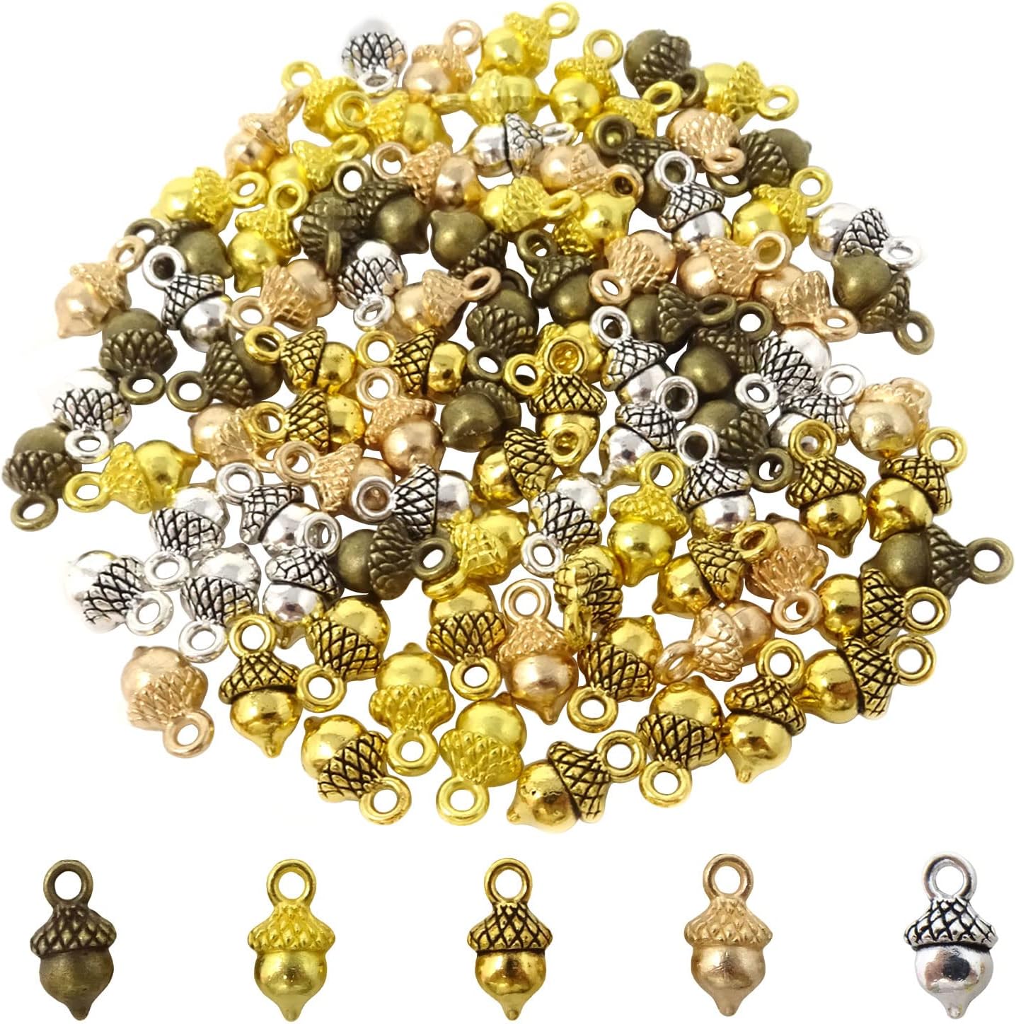 Honbay 100 dijes de aleación de bellota con dije de tuerca 3D para manualidades, aretes, pulseras, collares, llaveros y fabricación de joyas (2