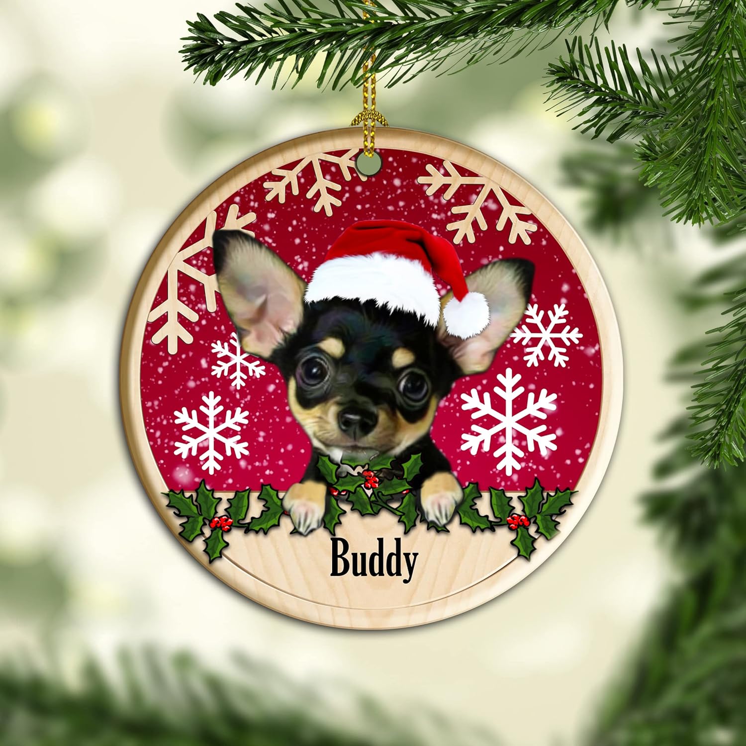 Adorno para árbol de Navidad de Chihuahua, adorno personalizado de cerámica de Chihuahua, adorno personalizable para árbol de Navidad de Chihuahua,