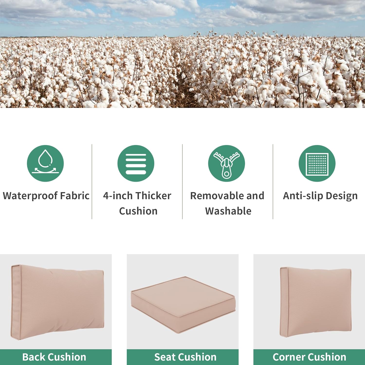 Amopatio Cojines de repuesto para muebles de patio, cojines impermeables para muebles de patio, cojines de asiento profundo, cojines de asiento de