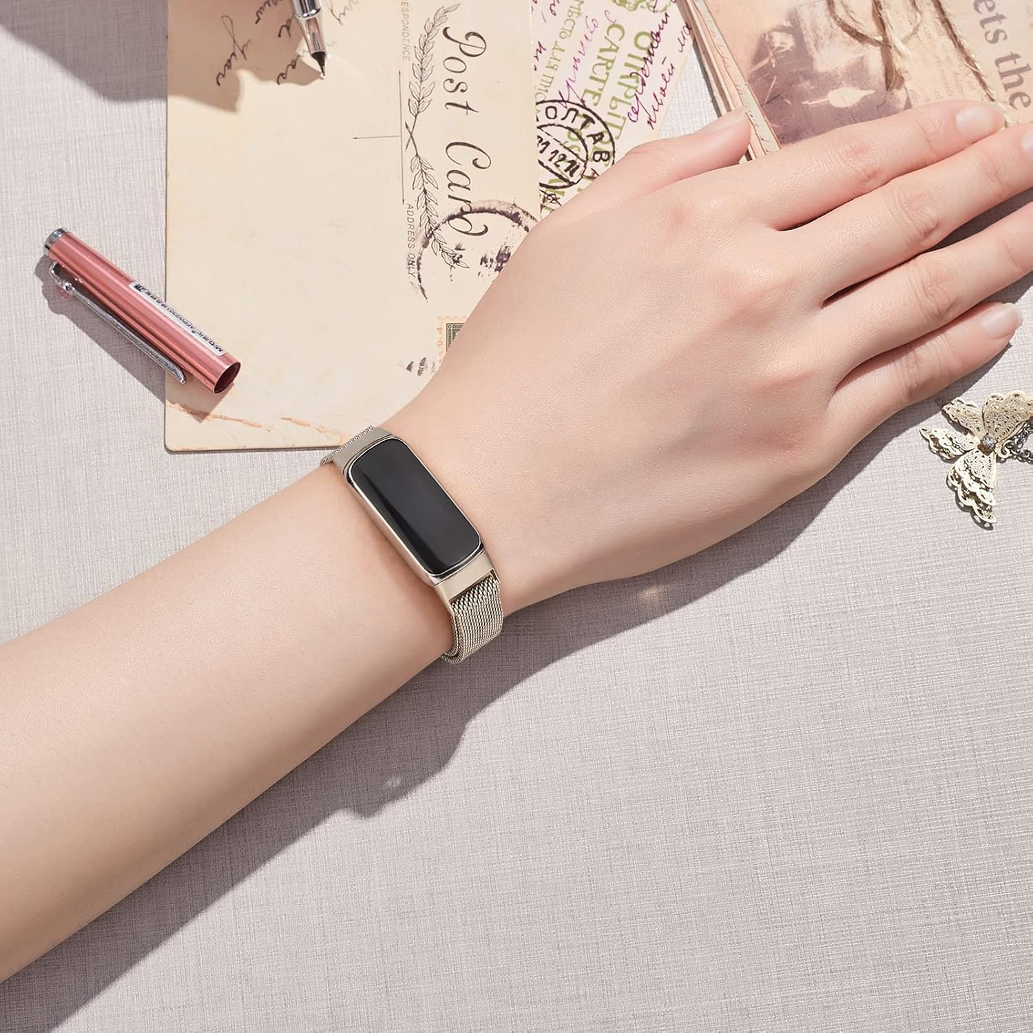 Correas de repuesto para Fitbit Inspire 3 para mujeres y hombres, correa de malla de metal de acero inoxidable, ajustable, correa magnética de