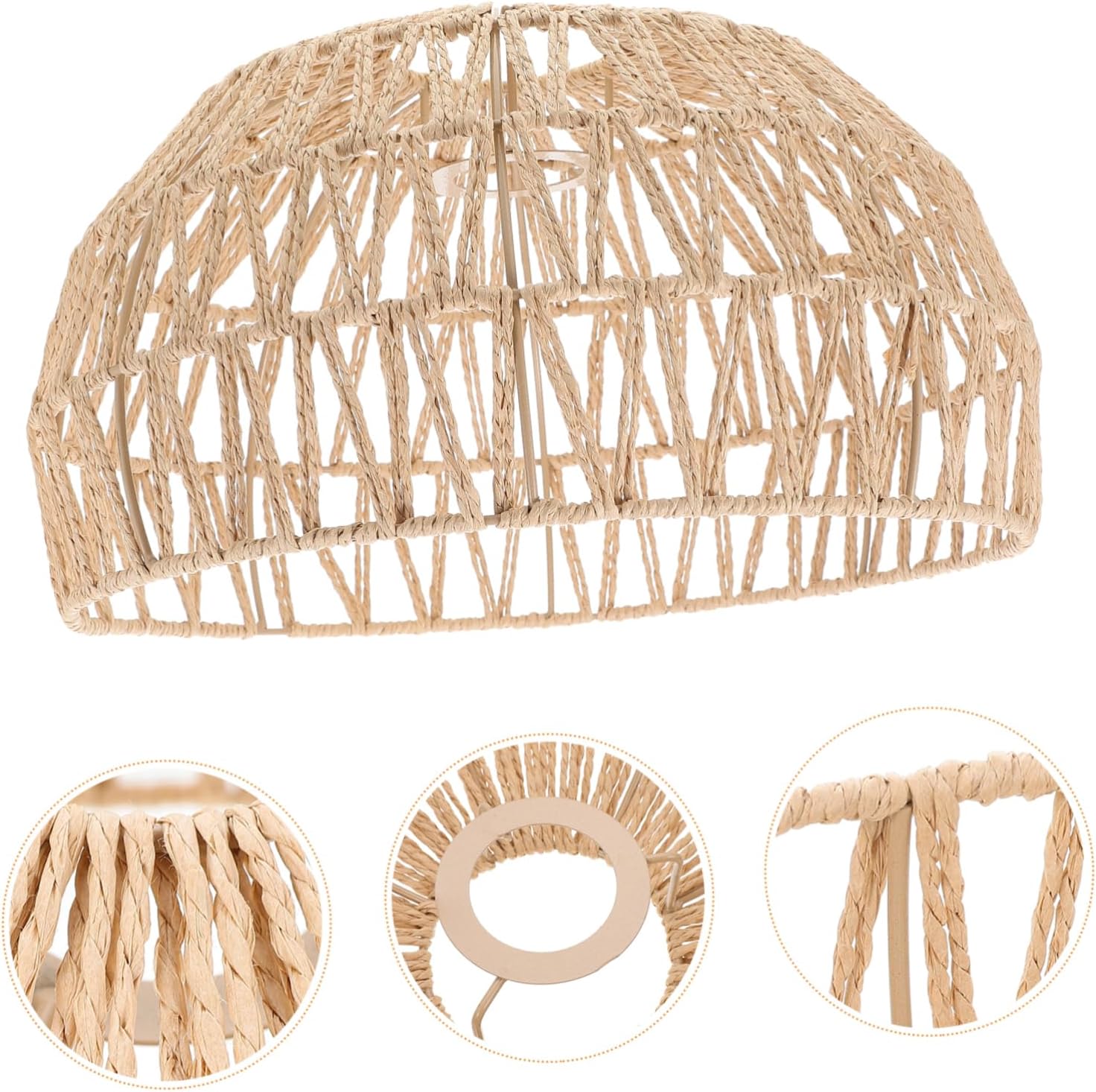 DOITOOL Pantalla de cuerda de papel de ratán de imitación, luces colgantes, lámparas rústicas para interiores, lámparas de techo de ratán de
