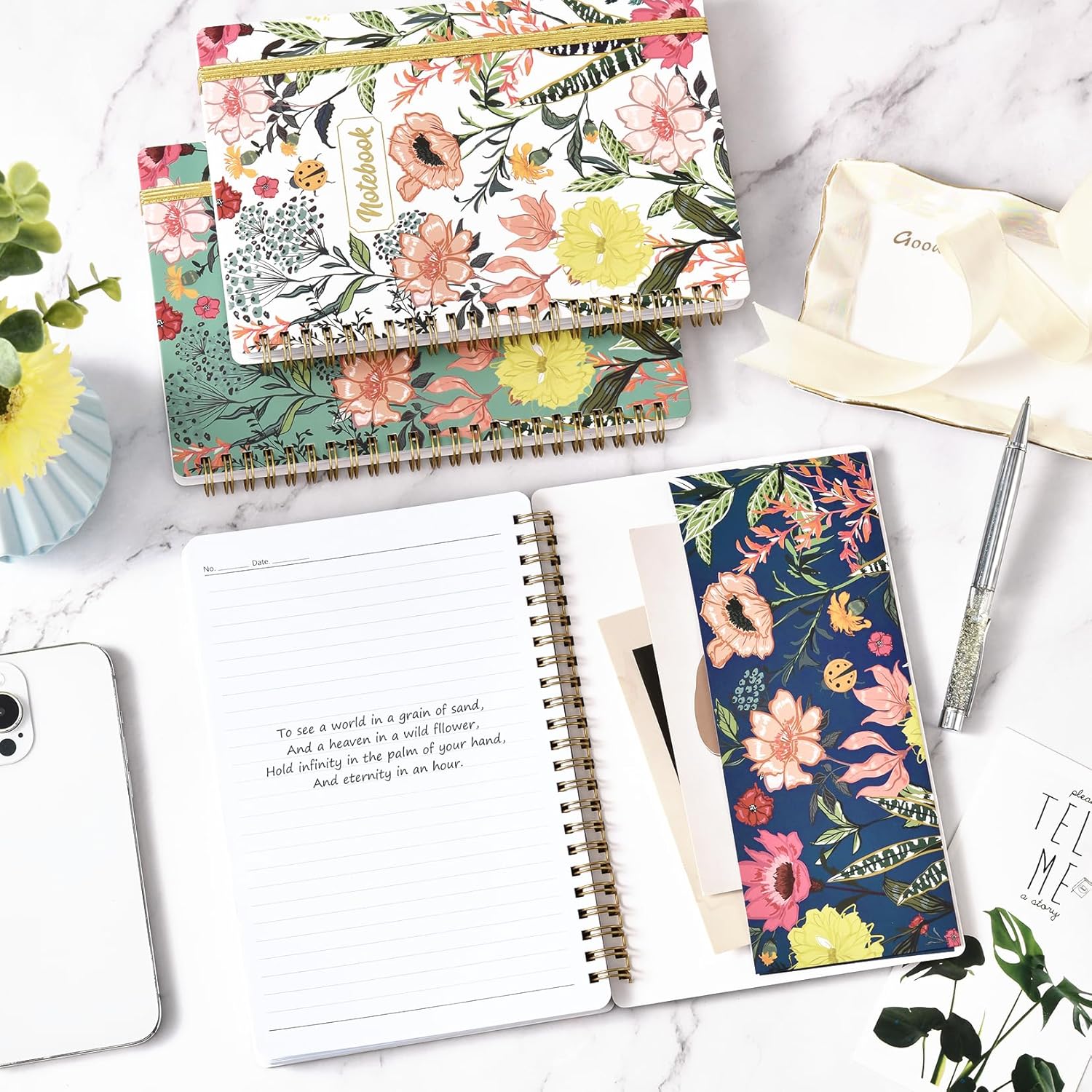 Cuaderno de espiral, paquete de 3 cuadernos de espiral rayados A5, 5.7 x 8.4 pulgadas, 3 x 160 páginas, cuaderno de rayas universitarias, cuaderno
