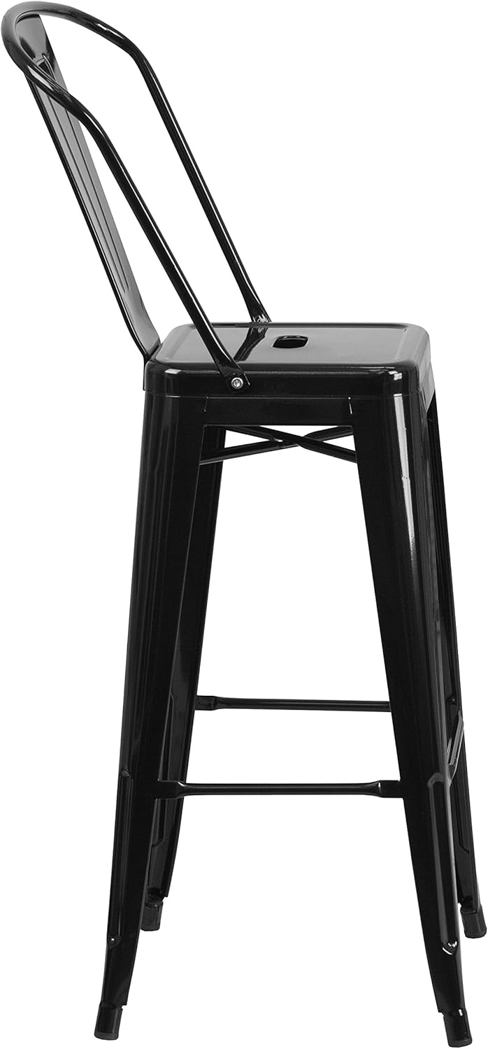 Taburete Flash Furniture de bar, hecho de metal para interior y exterior, Metal, Negro