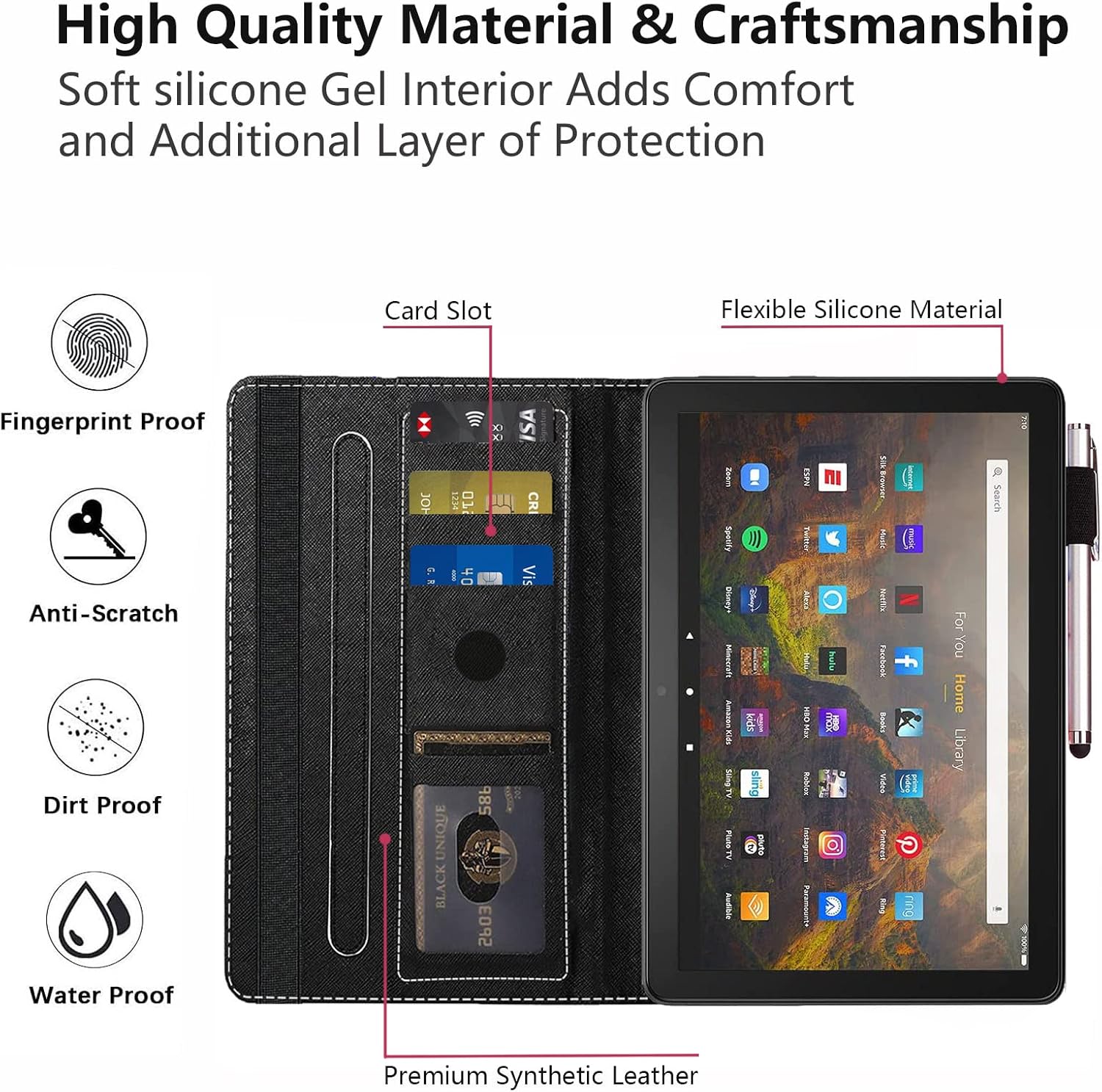 Funda para tablet Fire HD 10Fire HD 10 Plus de 10.1 pulgadas (11 generación, lanzada en 2021)  Funda delgada de piel sintética con soporte para
