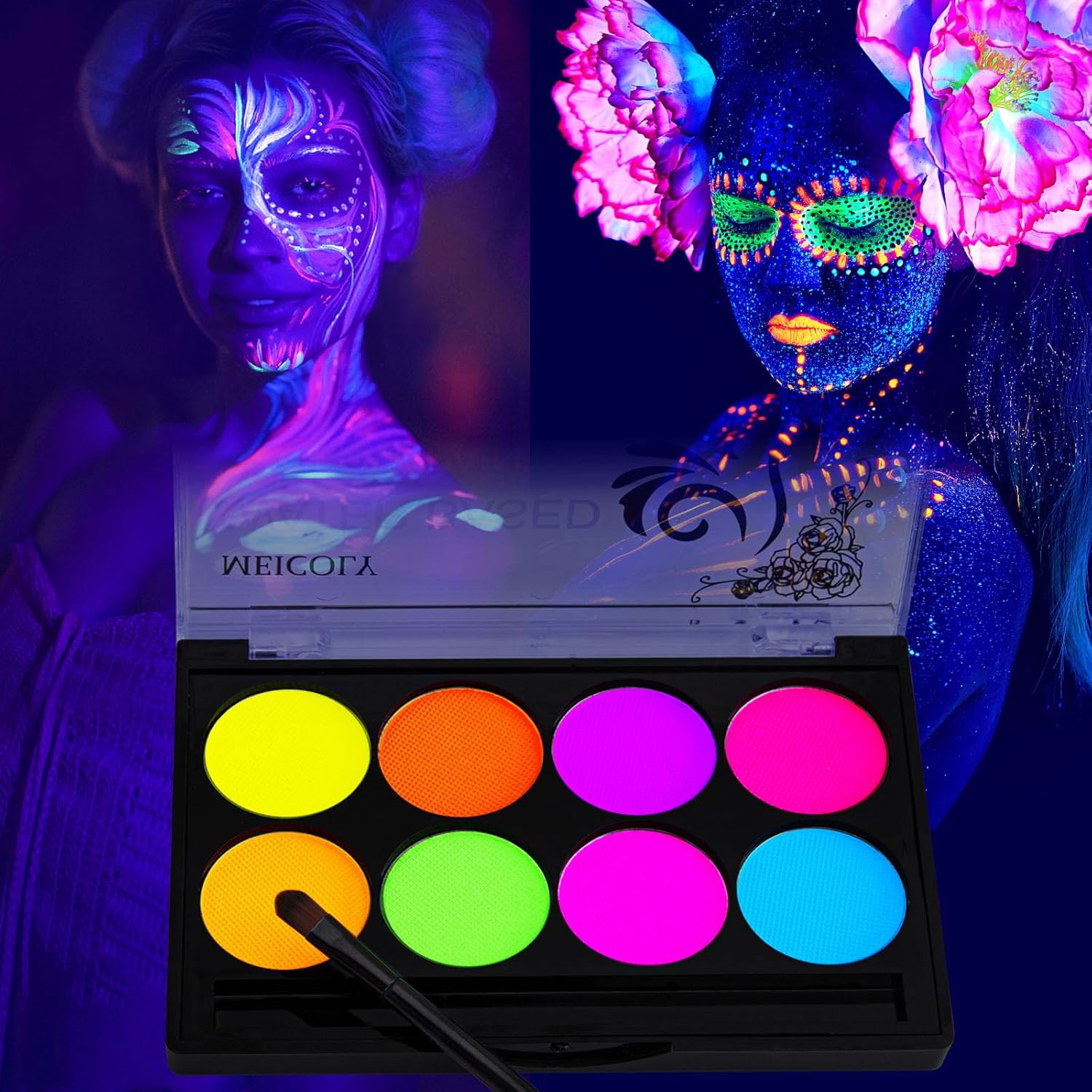 Pintura que brilla en la oscuridad que brilla con luz negra UV, pintura facial para Halloween, accesorios de neón, pintura facial que brilla en la