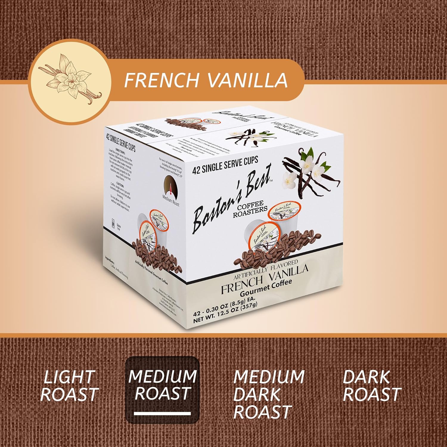 Boston’s Best Café gourmet  Café con sabor a vainilla francesa  tostado medio  Cápsulas de café de una sola porción, compatible con cafeteras Keurig