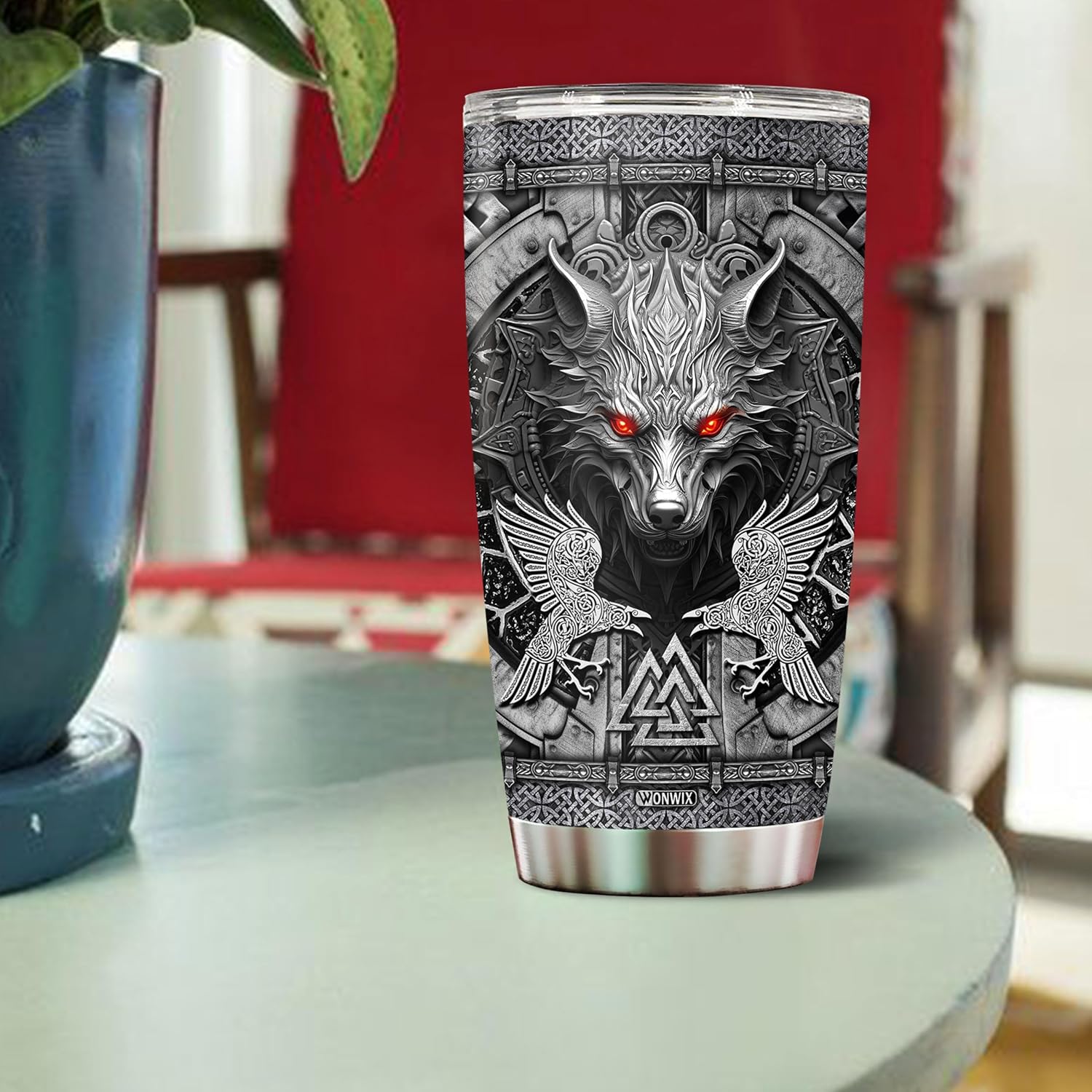 Regalos personalizados de lobo para hombres, niños, papá, esposo, 20 onzas, taza de café aislada de acero inoxidable, taza de viaje, botella de agua