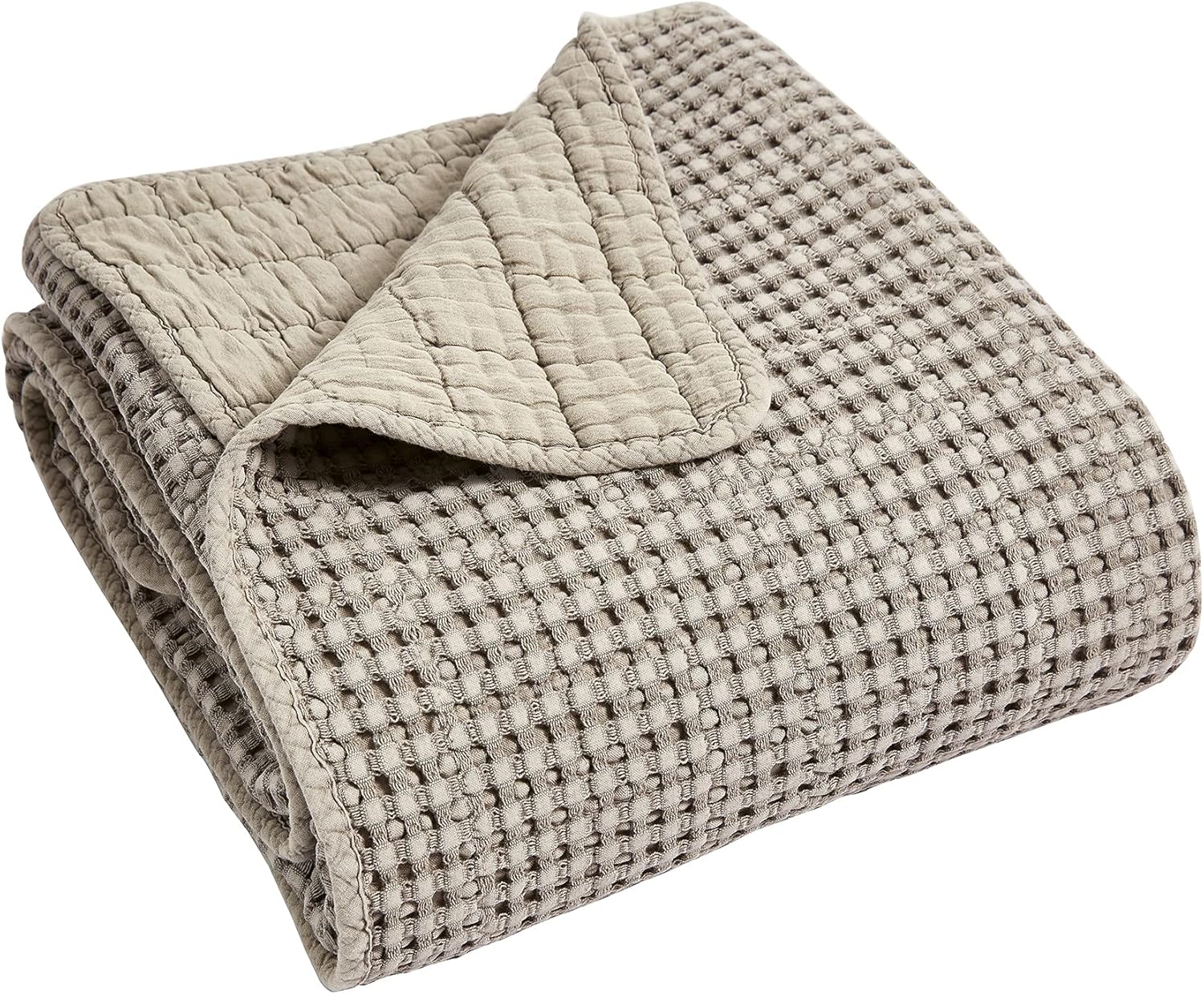 Levtex Home – Mills Waffle – Juego de colcha Queen – Waffle de algodón gris pardo – Tamaño de la colcha (106 x 106 pulgadas), tamaño de la funda (26
