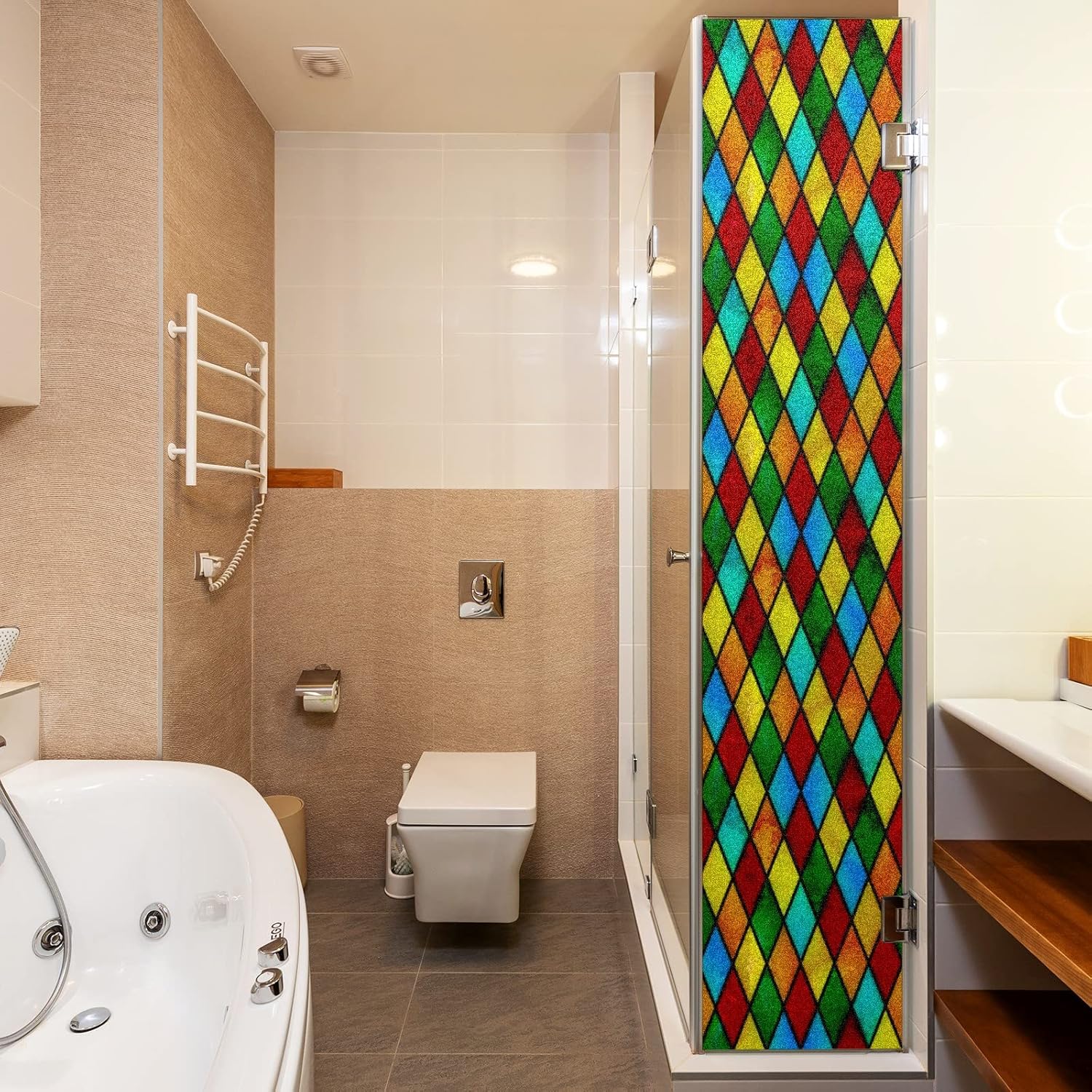 Película de privacidad para ventana de vidrio arcoíris, película de vidrio para ventana, privacidad para ventana, sala de estar, baño, 24 x 36