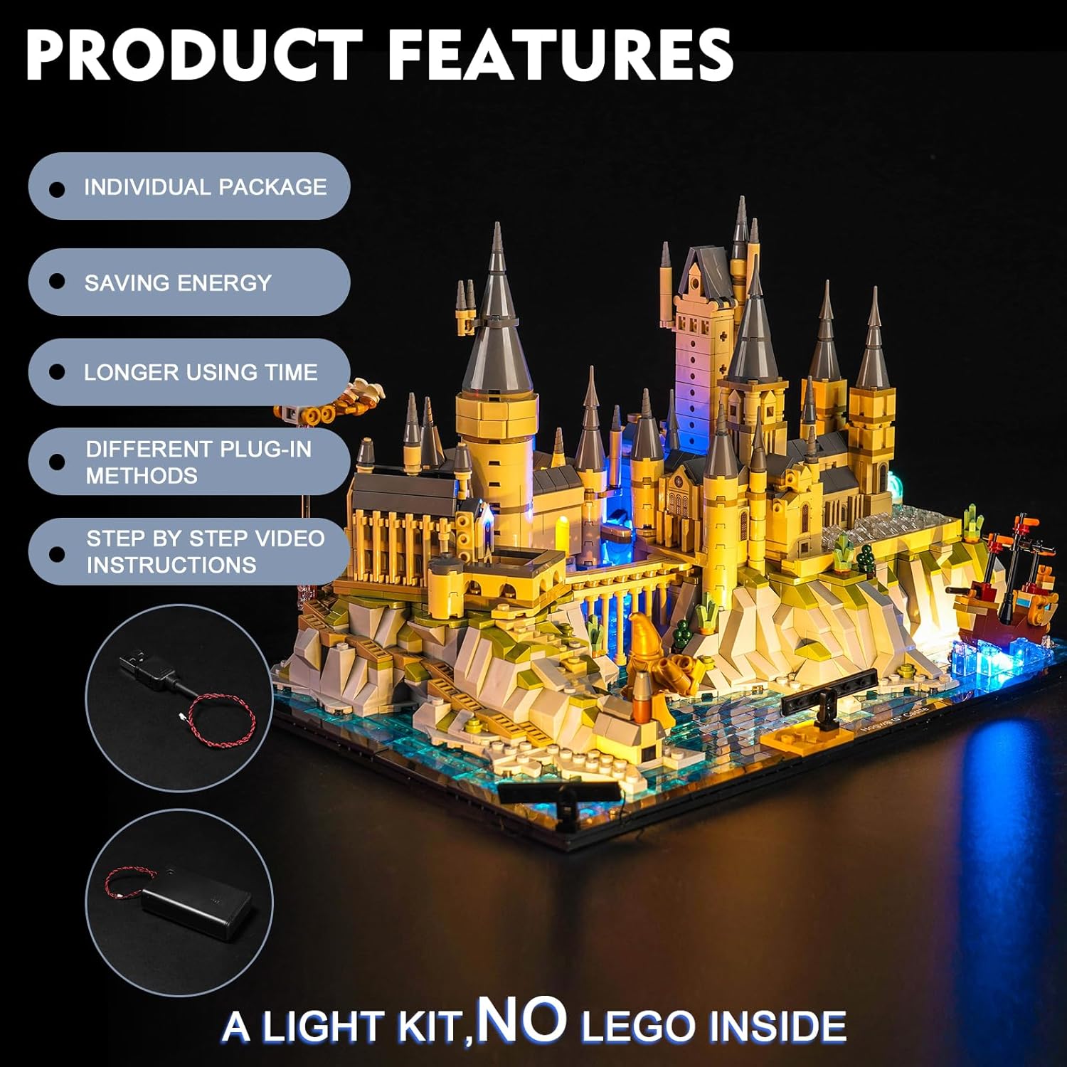 BrickBling Kit de iluminación LED para Lego Castle and Grounds Building Set, compatible con Lego 76419-Lights solamente, sin modelo