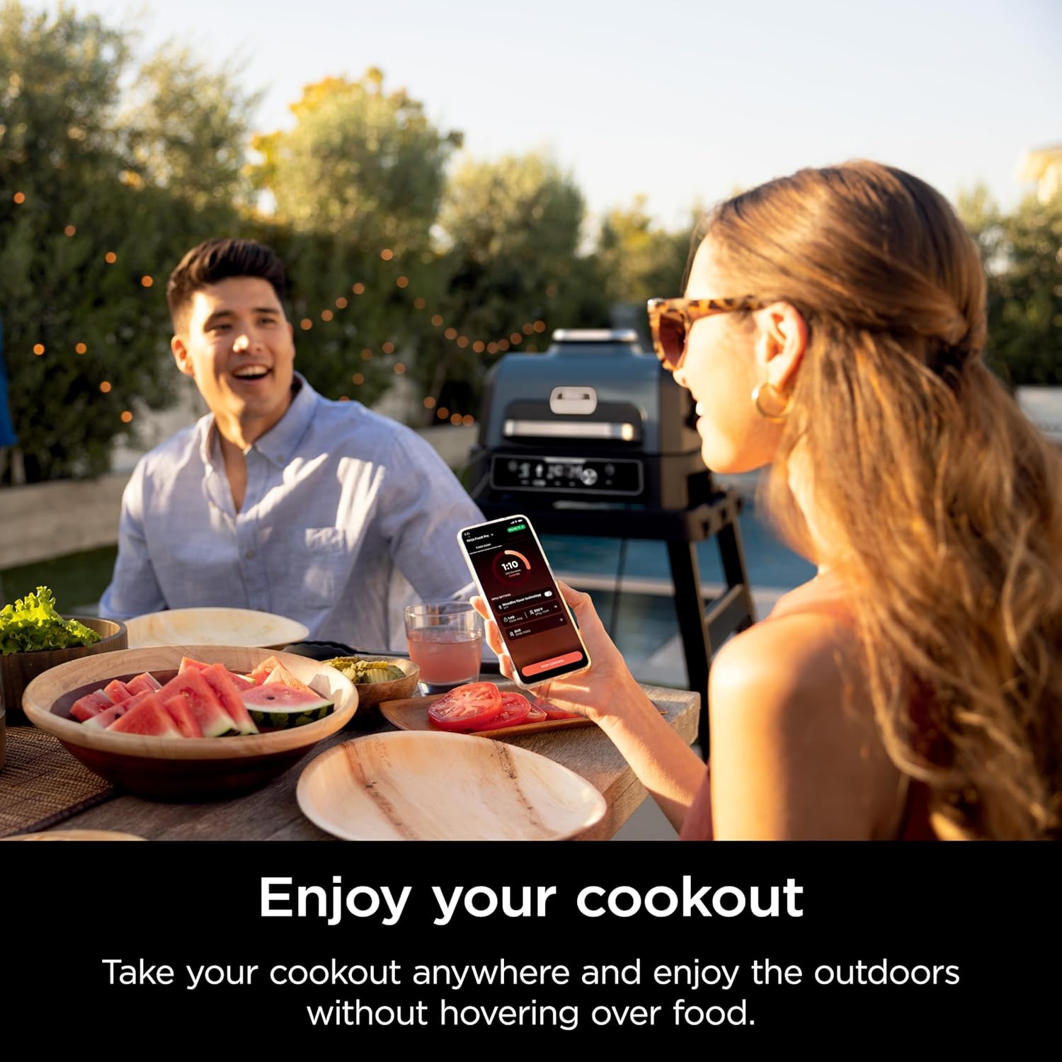 Ninja OG951 Woodfire Pro Connect Premium XL – Parrilla y ahumador para exteriores, Bluetooth, habilitado para aplicaciones, parrilla principal 7 en