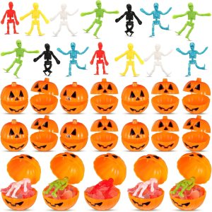 96 cajas de dulces de calabaza de Halloween con juguetes elásticos, contenedores de golosinas de calabaza, cajas de regalo de dulces de calabaza con 96 cajas de dulces de calabaza de Halloween con juguetes elásticos, contenedores de golosinas de calabaza, cajas de regalo de dulces de calabaza con