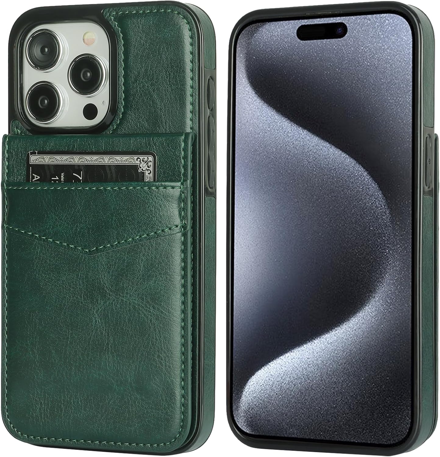 KIHUWEY Funda compatible con iPhone 15 Pro Max con soporte para tarjeta de crédito, cierre magnético de cuero de alta calidad, función atril, funda
