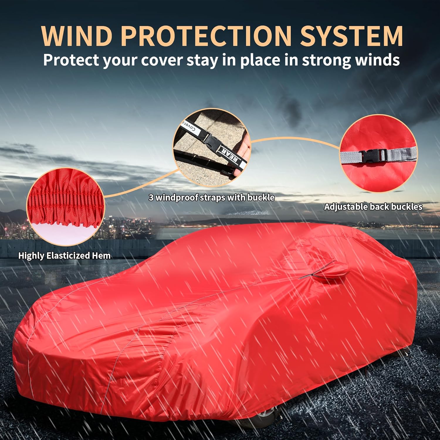 Coverado Funda impermeable para automóvil para todo tipo de clima, fundas para automóviles al aire libre con bolsillo para espejo con cremallera,