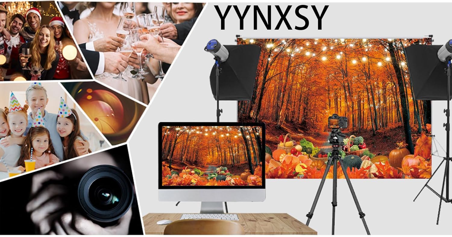 YYNXSY Fondo de fotografía de otoño de 7 x 5 pies, hojas de arce de otoño, calabaza, fondo de donación de amigos, podcast en vivo, suministros de
