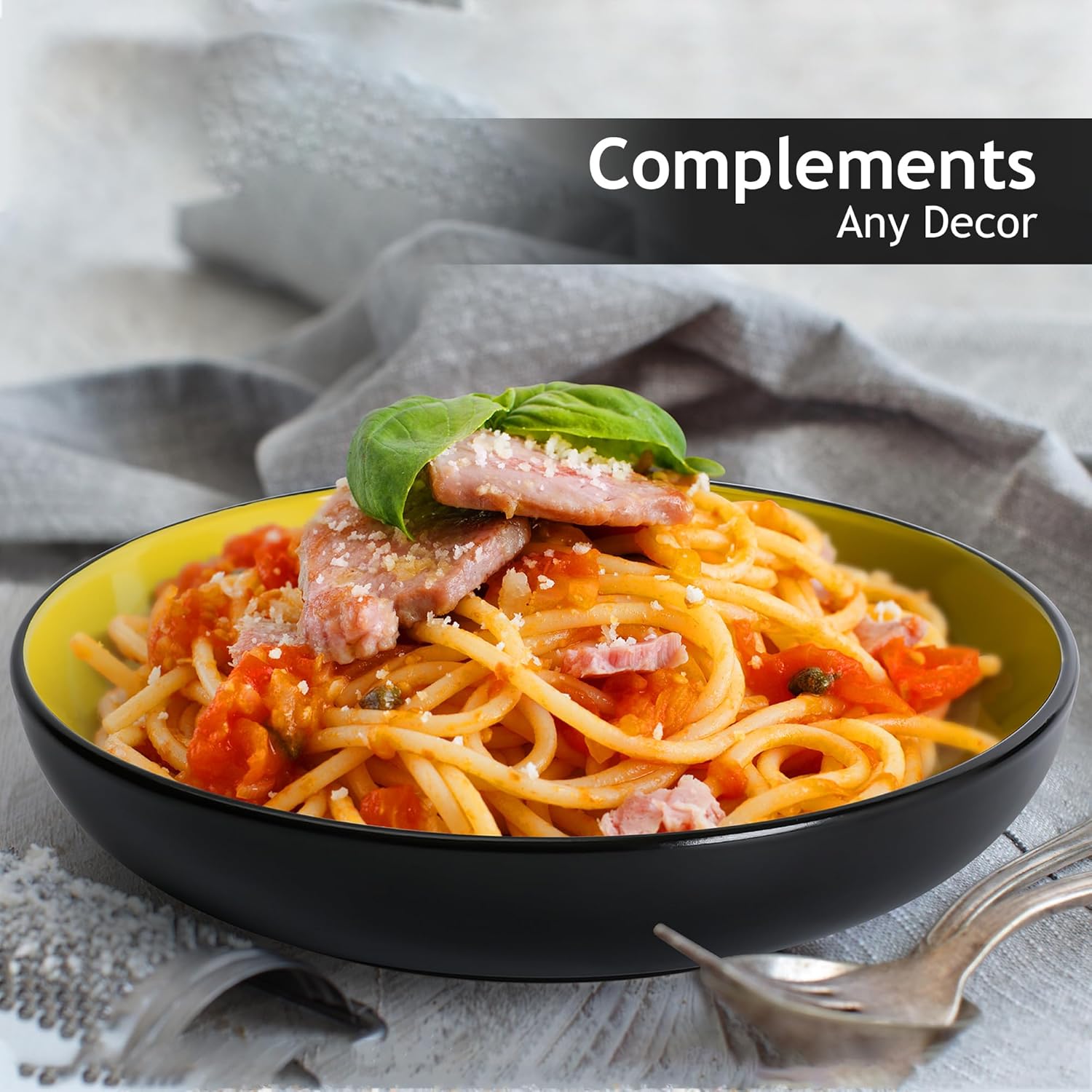 MIAMIO Juego de 6 cuencos para pastaensalada de 30 onzas  8.5 pulgadas, platos de pasta anchos y poco profundos, platos grandes de cerámica profunda