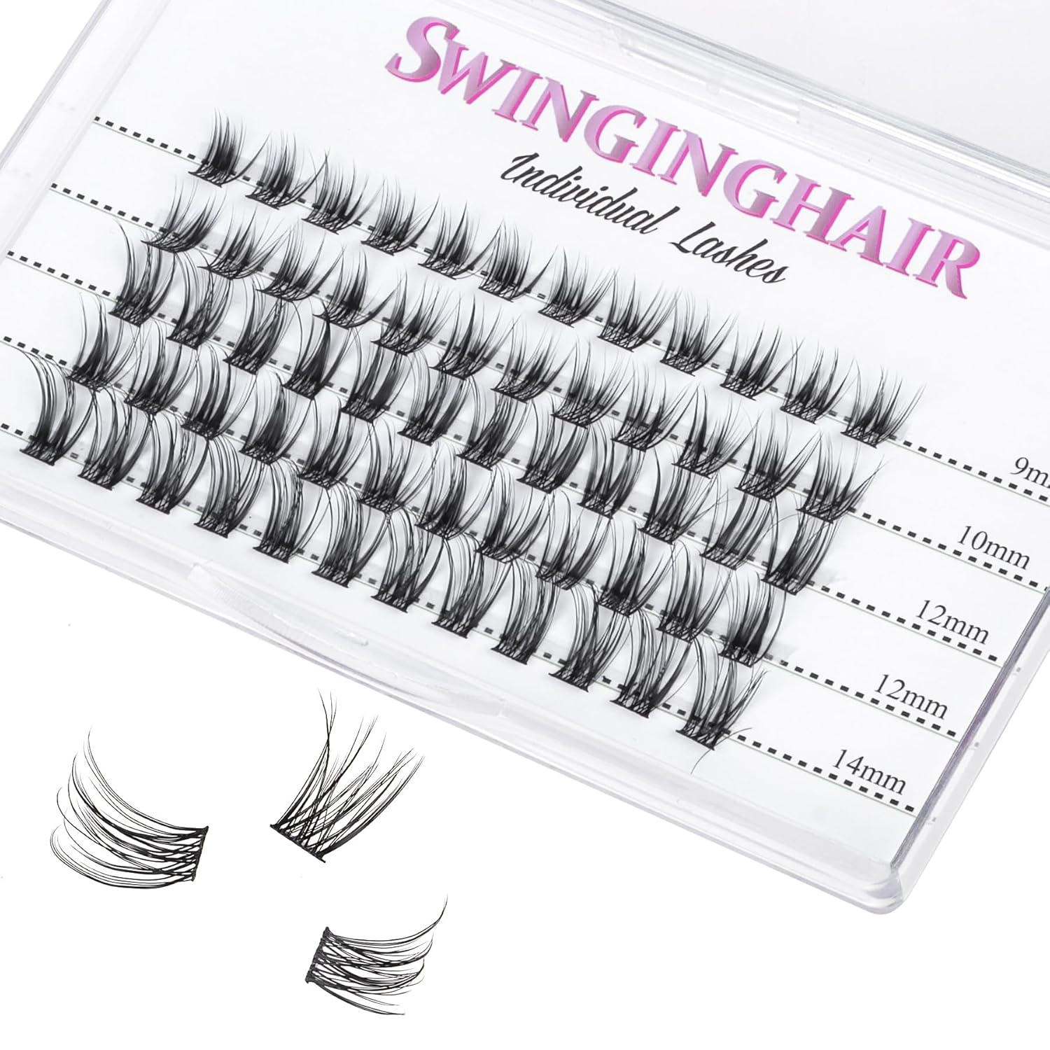 SWINGING – 60 extensiones de pestañas en racimo de pestañas de aspecto natural, rizo D, pestañas individuales con banda fina y suaves (pestañas, 5)