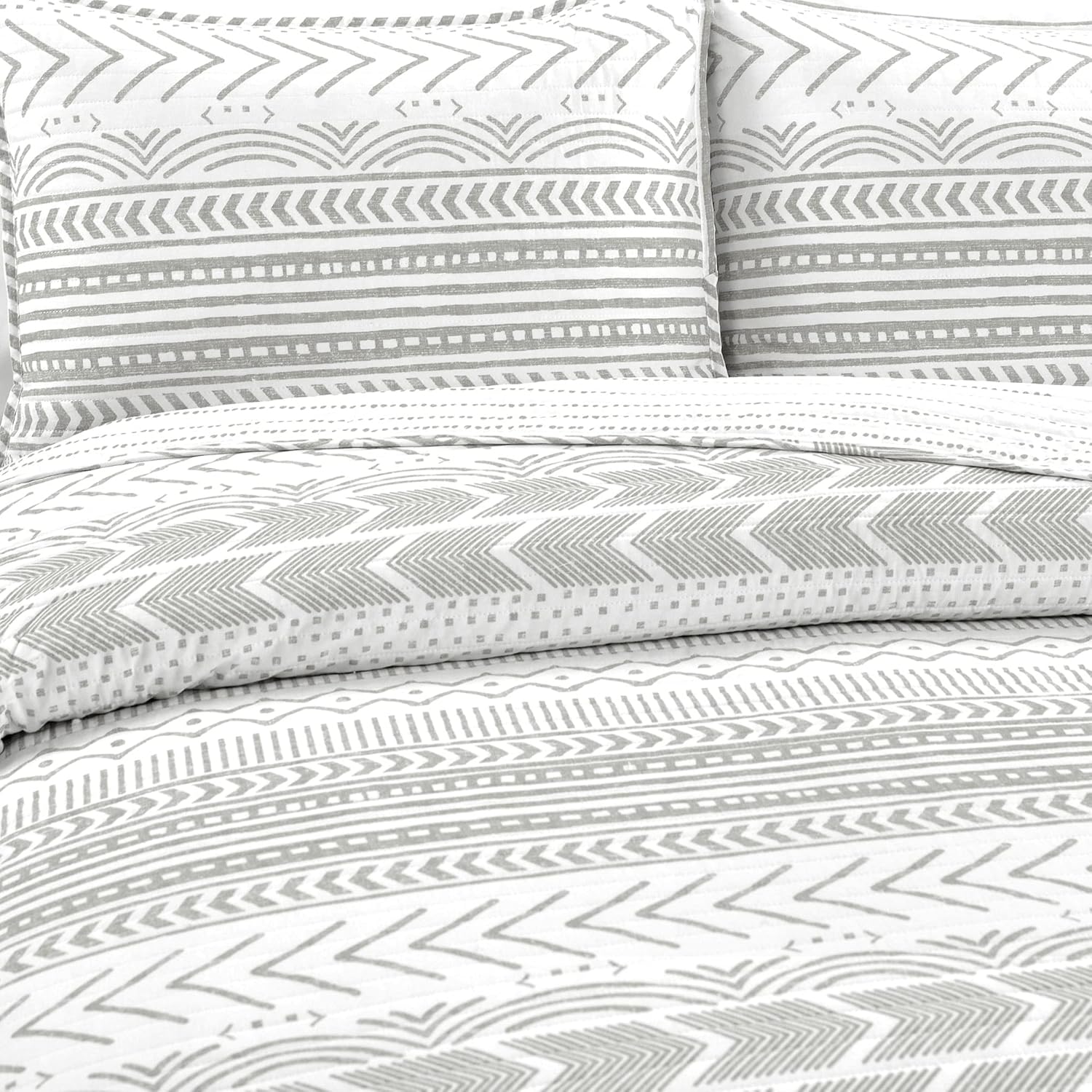 Lush Decor Hygge – Juego de ropa de cama de 3 piezas con diseño a rayas, tamaño matrimonialqueen, marfil