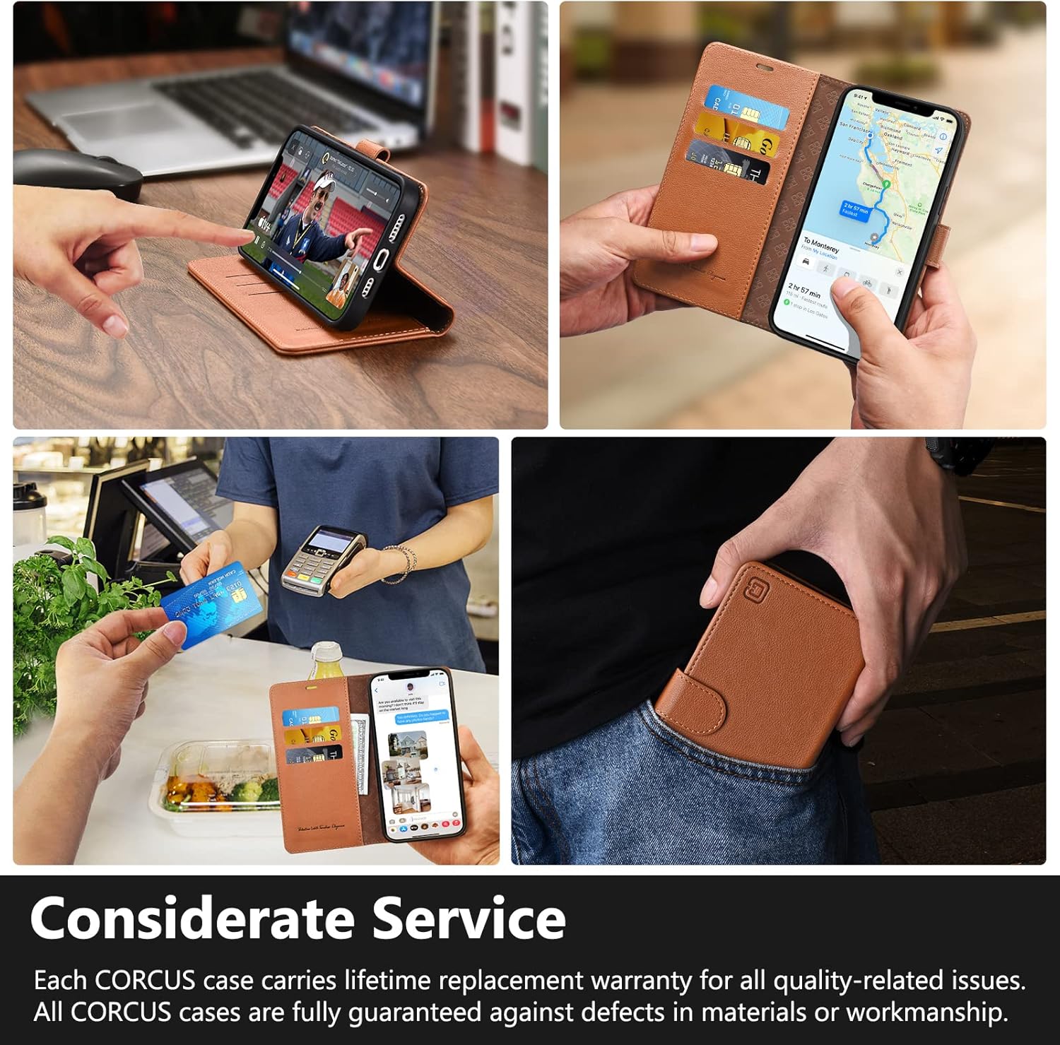 CORCUS Funda tipo cartera para iPhone 13 Pro Max de 6.7 pulgadas, duradera con bloqueo RFID, tarjetero, función atril, cierre magnético, de piel