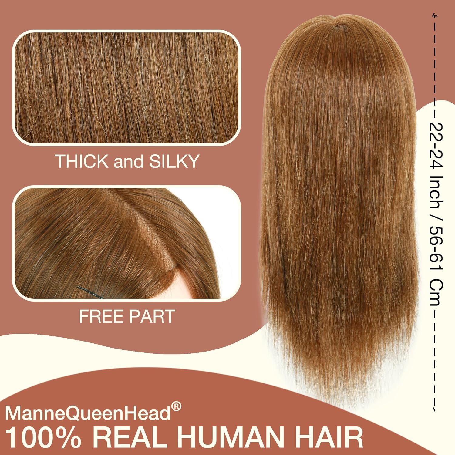 Cabeza de maniquí con cabello humano, cabeza de maniquí de cosmetología de 20 a 22 pulgadas con cabello humano 100% real para trenzar, práctica de