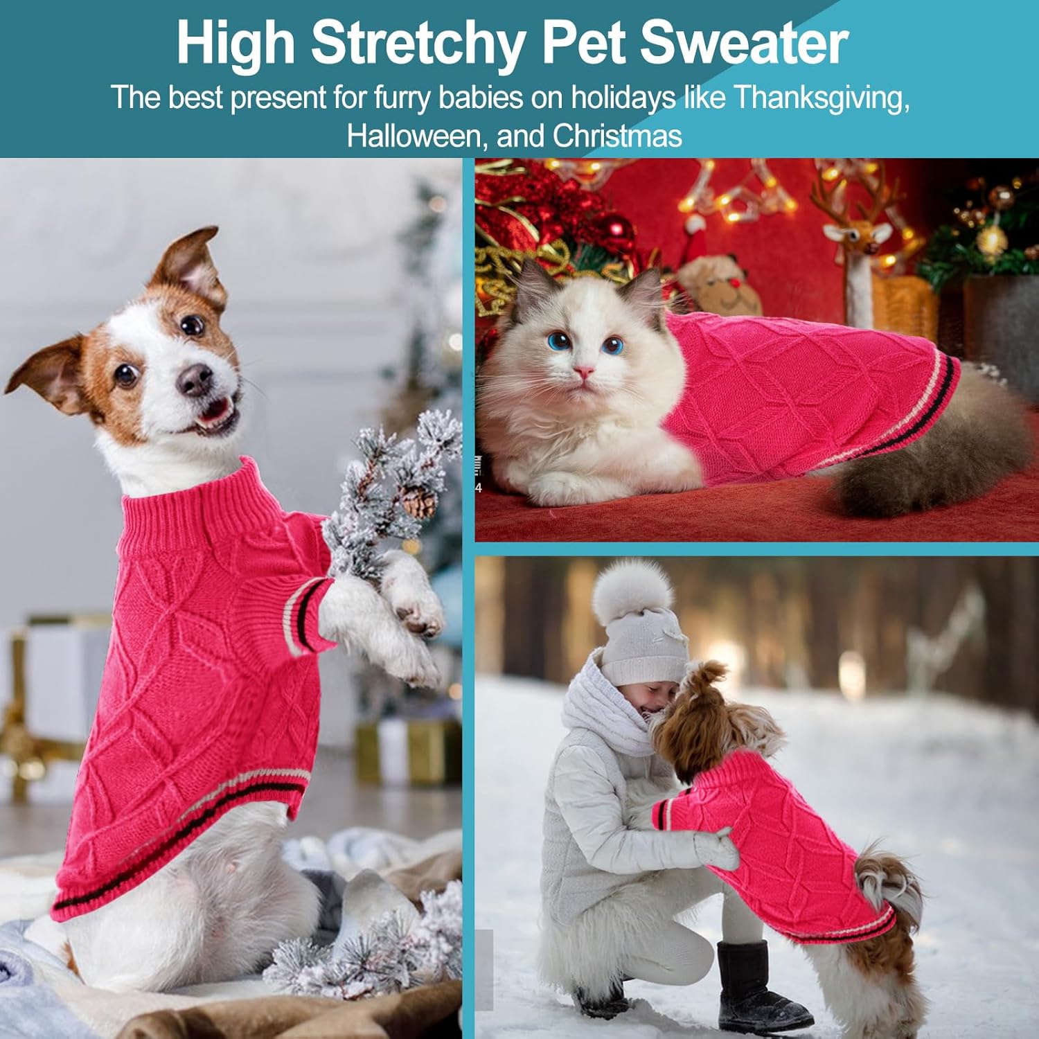 MIGOHI Suéter para perros pequeños, suéter de punto cálido para perro, suéter suave de Navidad para cachorros, gatos, suéter para niñas y niños,