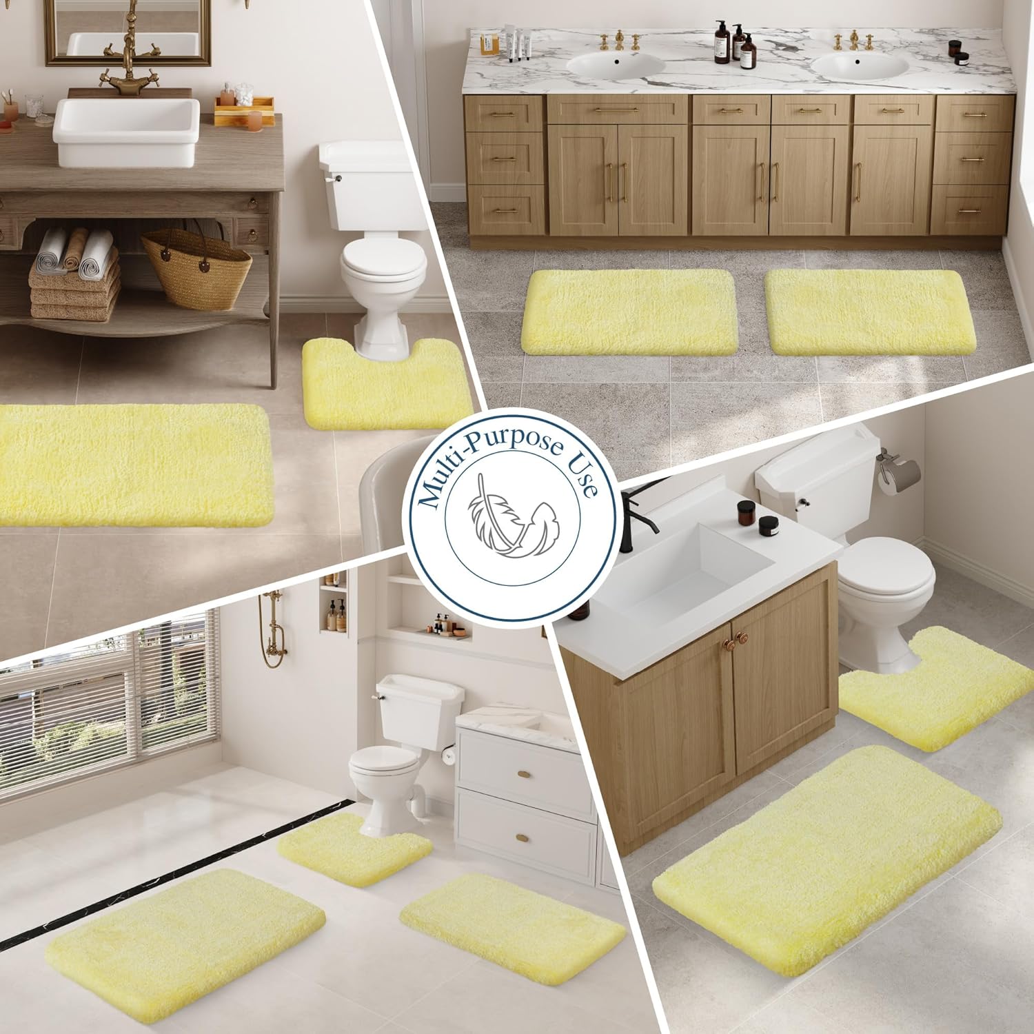 Walensee – Tapete de baño antideslizante, absorbente, microfibra suave, peludo, lavable a máquina, felpa gruesa para ducha (20 x 32 pulgadas,