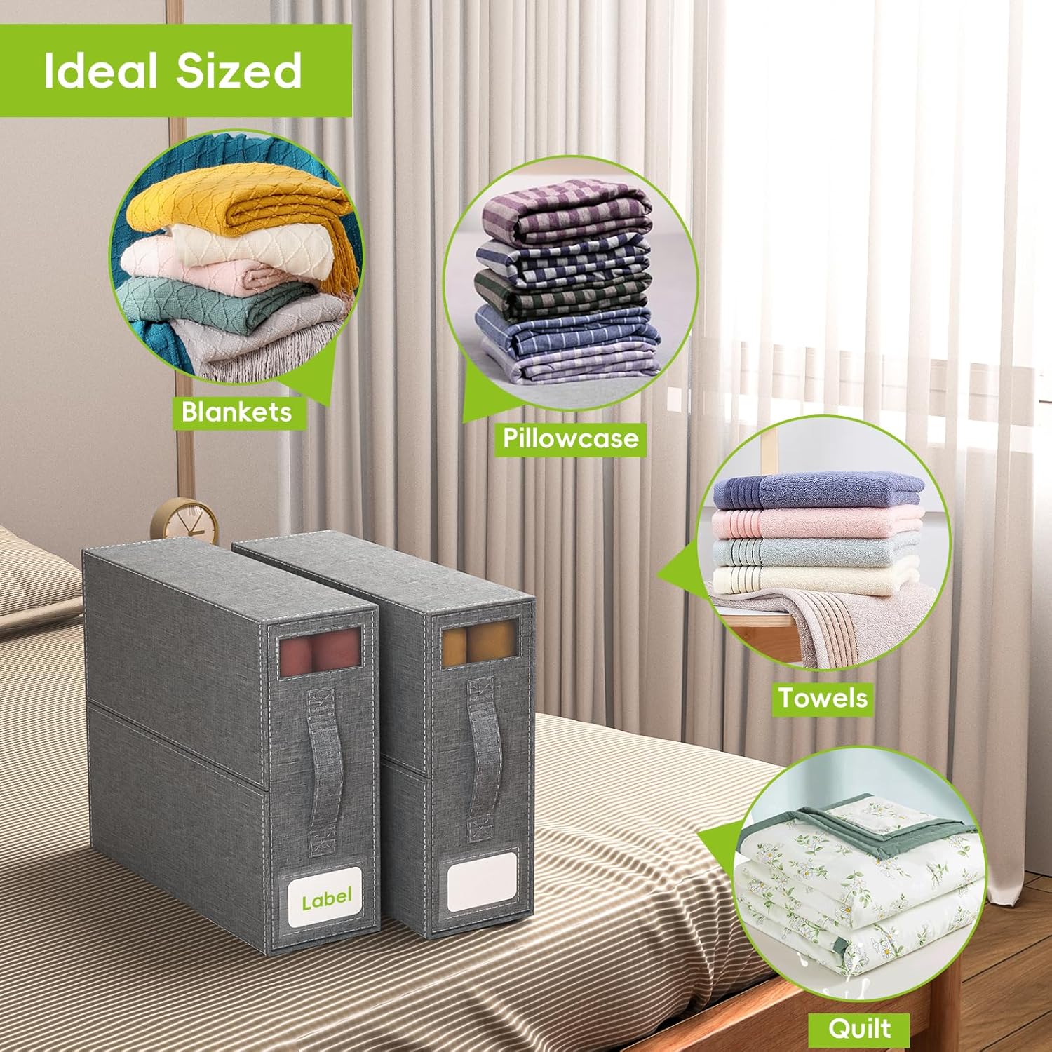 Feverdes SheetCube – Organizadores de sábanas y almacenamiento, paquete de 2 (tamaño Queen o King) plegable, con cremallera, para sábanas, fundas de