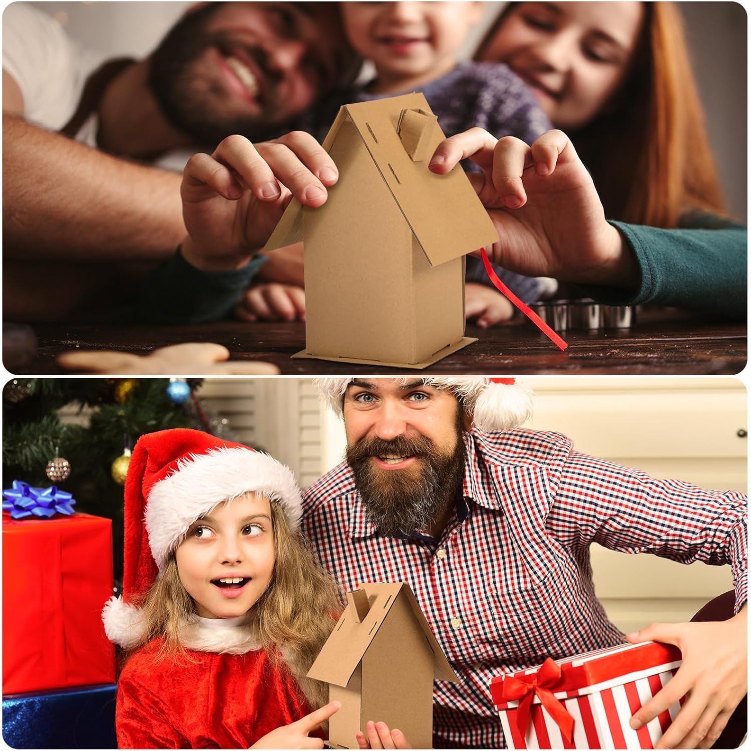 Cholemy Paquete de 12 casas de jengibre de Navidad para niños, a granel, hacer una casa de cartón de jengibre, manualidades navideñas para Navidad,
