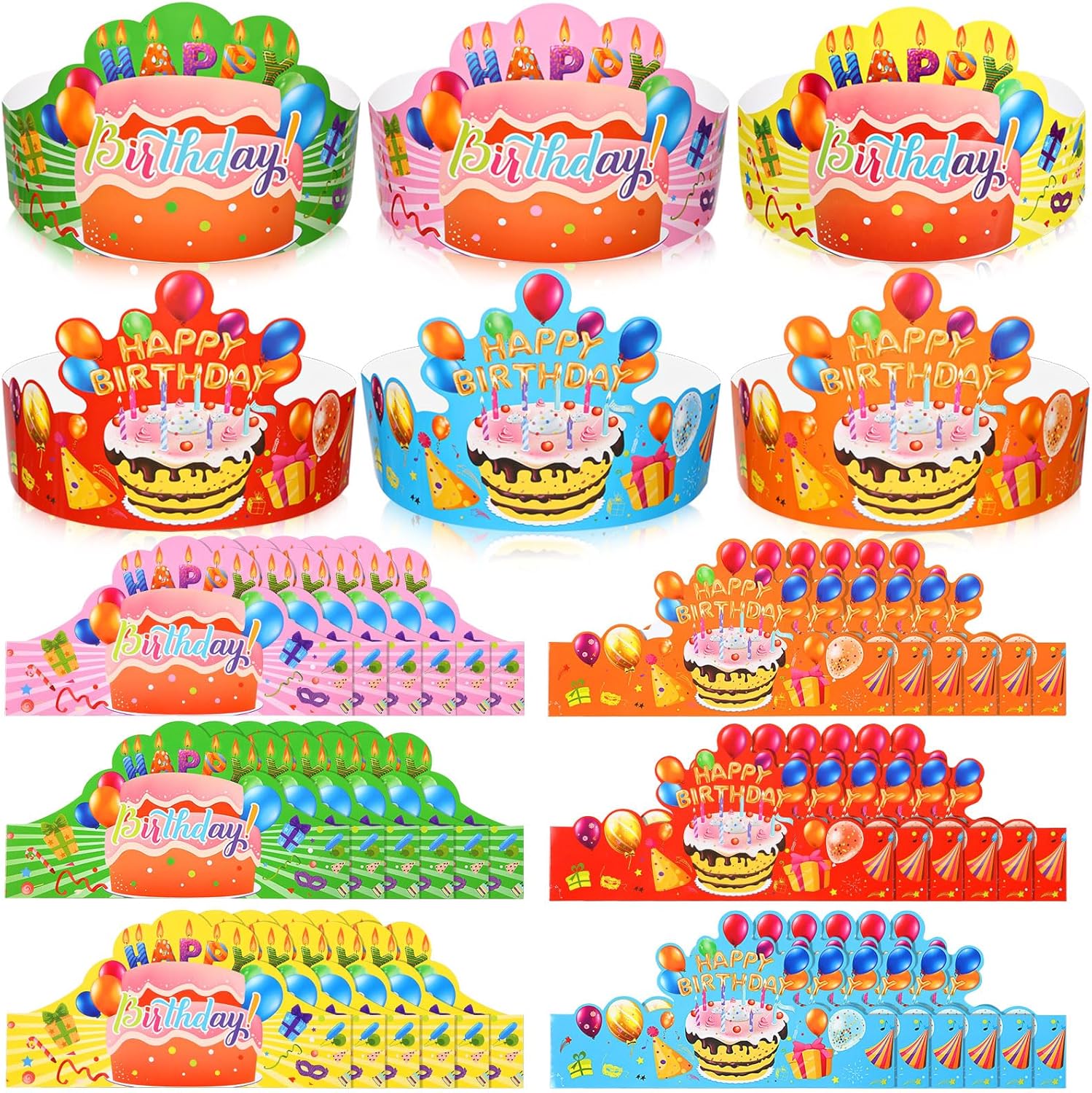 Zonon 36 coronas de cumpleaños para niños, ajustables, coloridos, sombreros de feliz cumpleaños para fiestas escolares