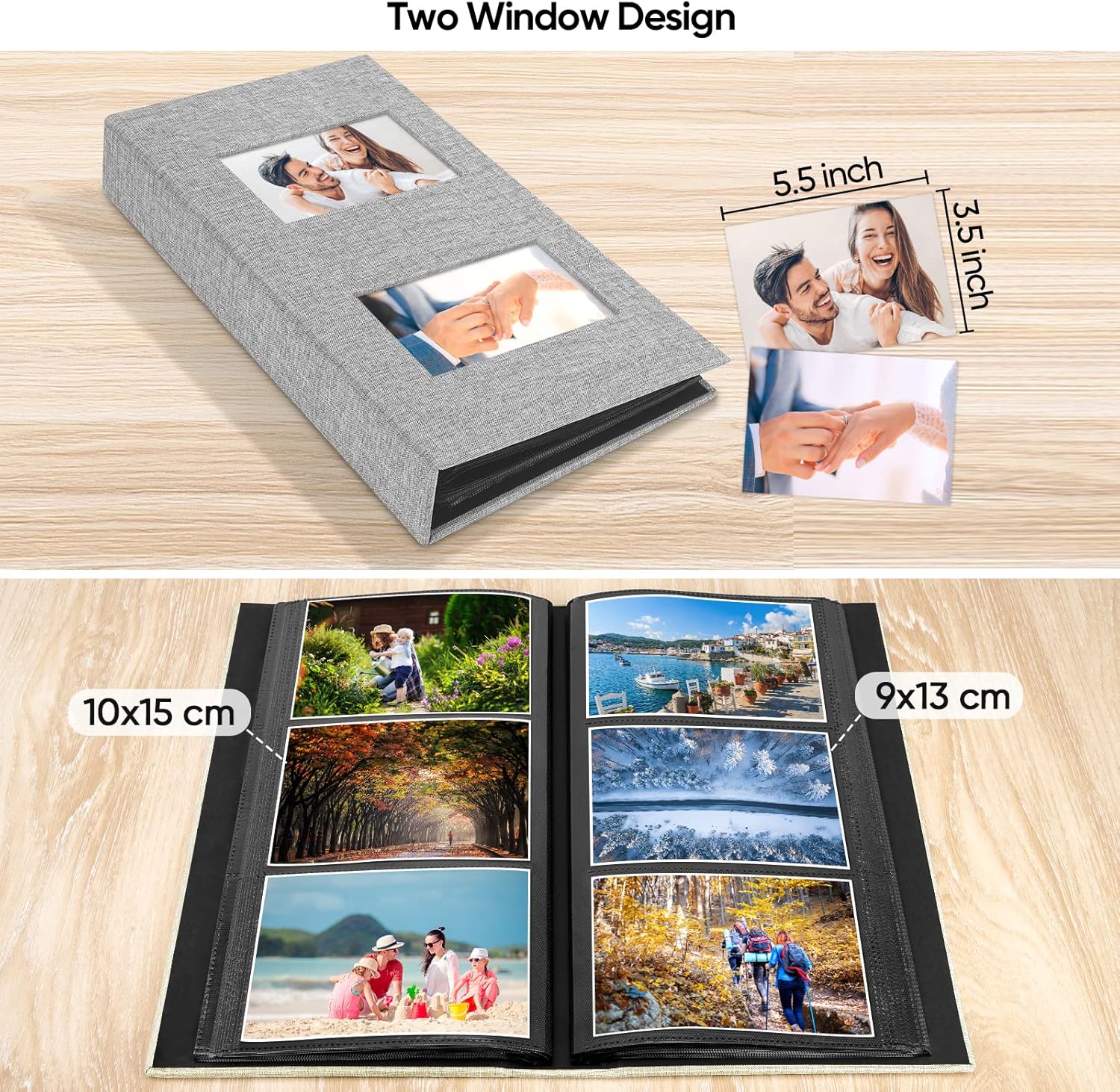 Álbumes de fotos de 4 x 6, álbum de fotos con cubierta de lino con capacidad para 300 bolsillos, álbumes de fotos grises para fotos de 4 x 6