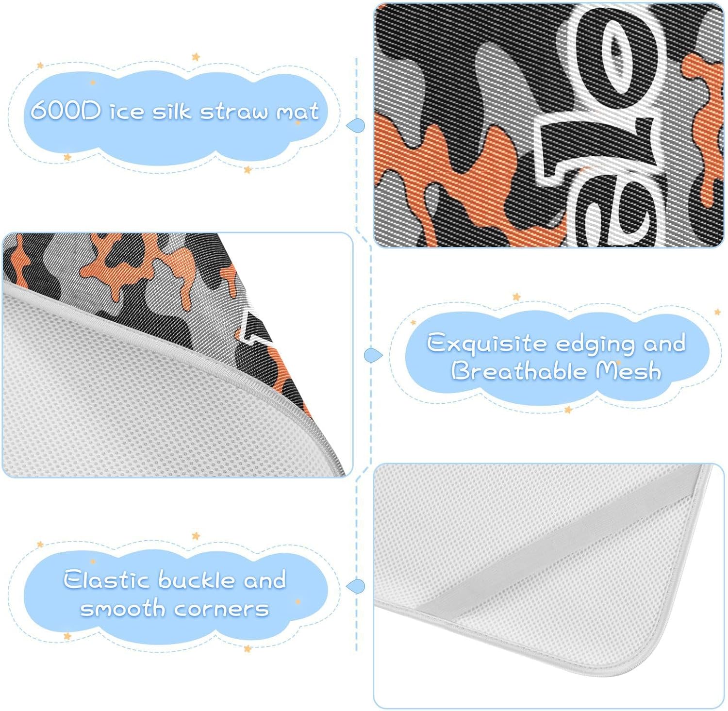 Custom Camouflage Black Orange Crib Mattress Protector Pad for Boys Girls Baby Ice Silk Mat Bed Mattress Protector Pad Cooling Mattress Topper for