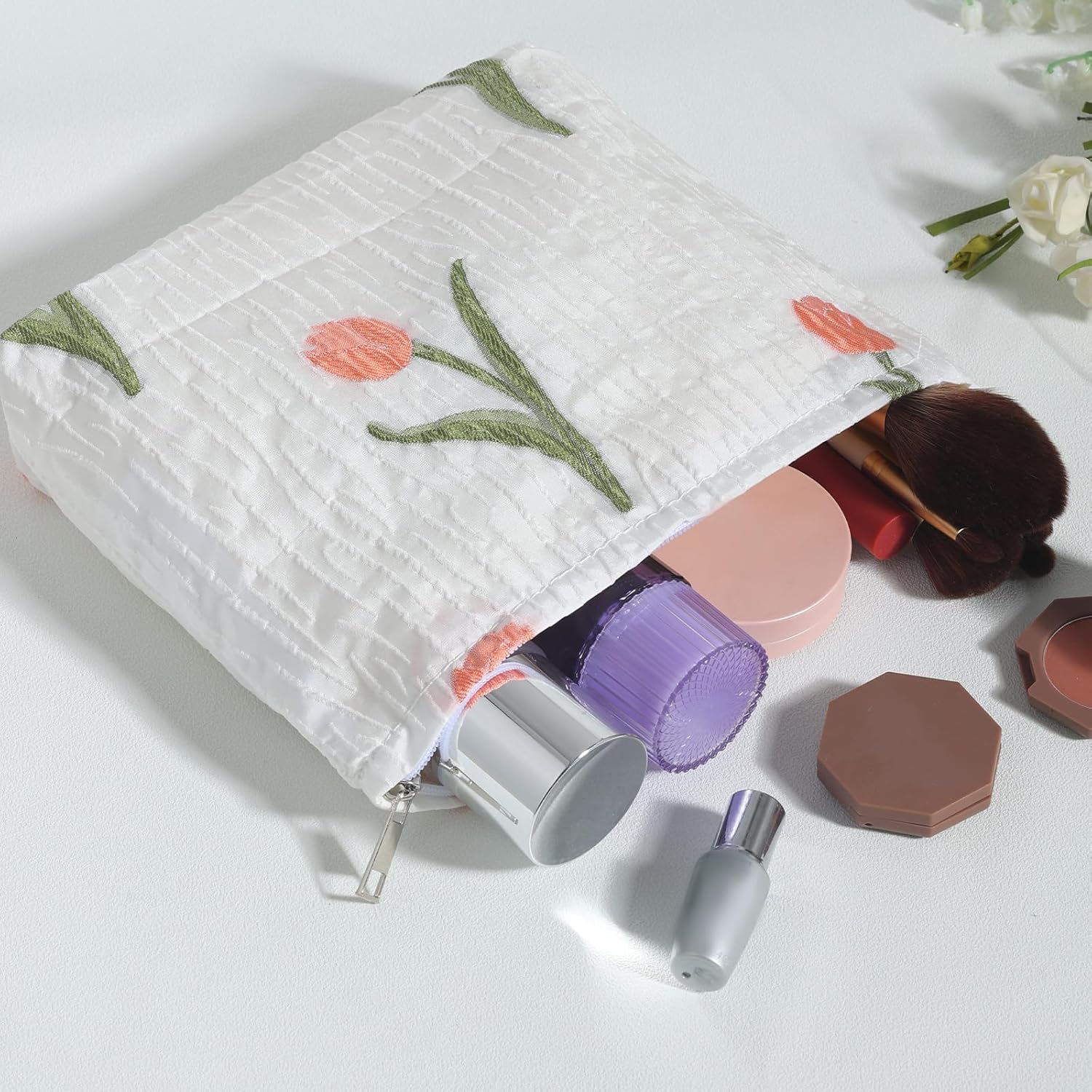 LYDZTION Bolsa de maquillaje de algodón, bolsa de maquillaje de viaje, bolsa de cosméticos para mujeres, bolsa de maquillaje, bolsa de viaje de