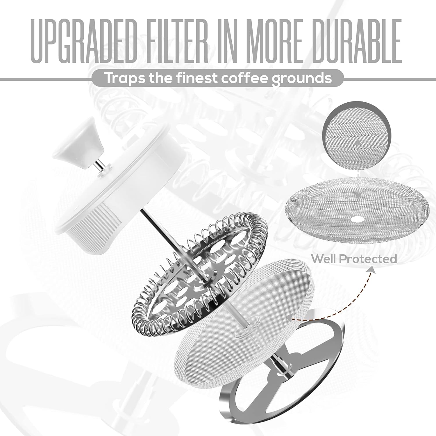 Utopia Kitchen French Press Espresso – Cafetera para té y café con filtros triples de 51 onzas, émbolo de acero inoxidable y vidrio de borosilicato
