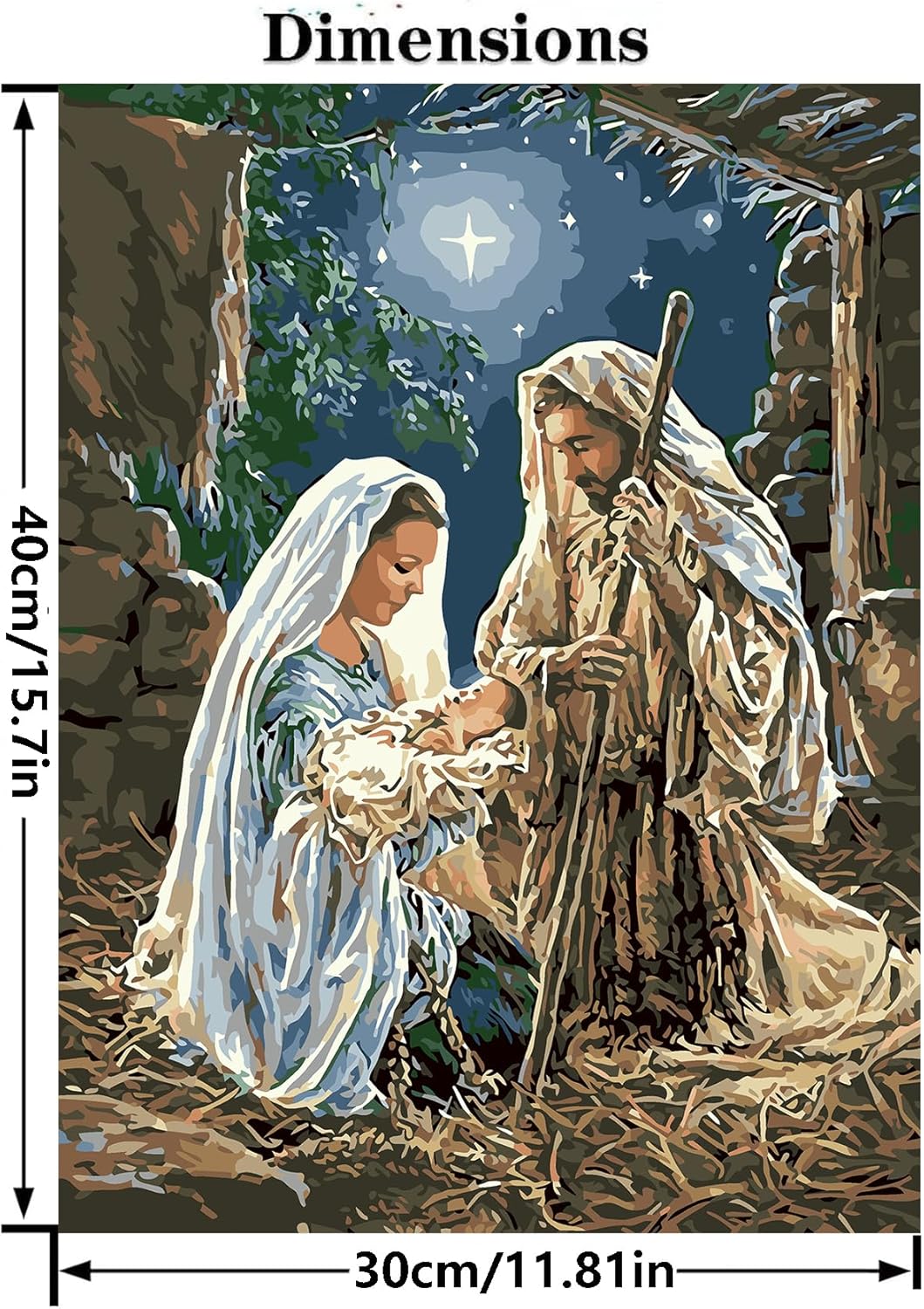 Belén de Navidad por números para adultos principiantes, kit de pintura religiosa para adultos por números, con 3 pinceles y pintura acrílica (sin