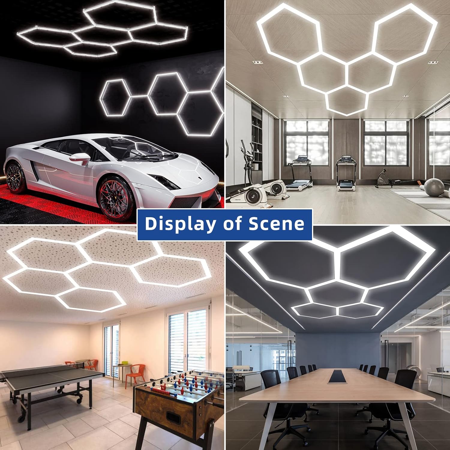 ALLYES Luz LED hexagonal para garaje, paquete de 5 luces LED hexagonales, 144 W, 17280 lúmenes, 6500 K, iluminación blanca súper brillante, para