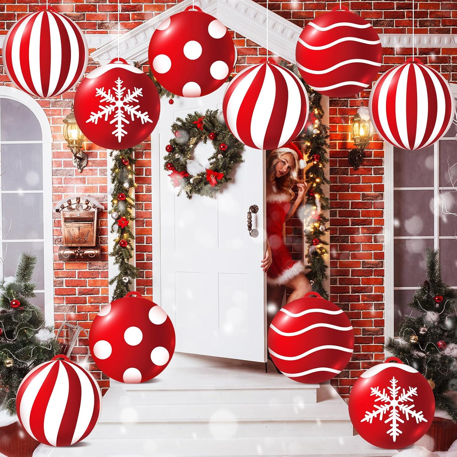 Jetec 10 bolas inflables de invierno Smowman de 9 pulgadas, de cloruro de polivinilo, bolas de Navidad grandes, muñeco de nieve de invierno, adornos