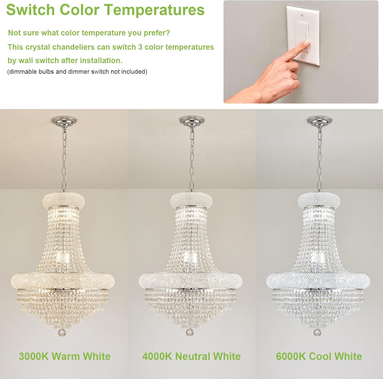 Lámpara de araña de cristal con forma de gota de lluvia imperio de 12 luces para sala de estar, vestíbulo, entrada, comedor, pasillo, dormitorio,