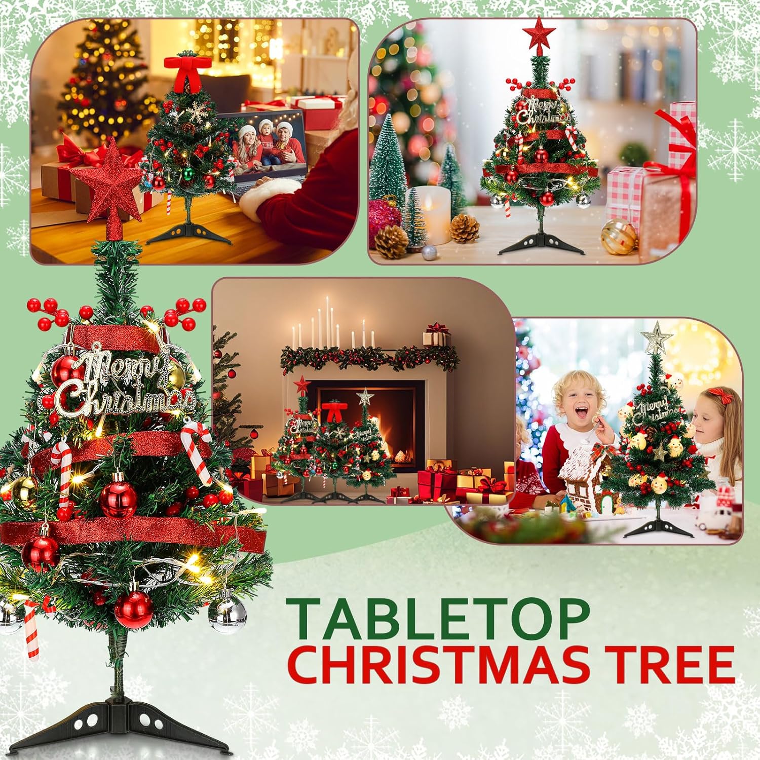 3 piezas de mini árbol de Navidad artificial de escritorio con luces LED y adornos de 182022 pulgadas, árbol de Navidad de mesa para decoración de
